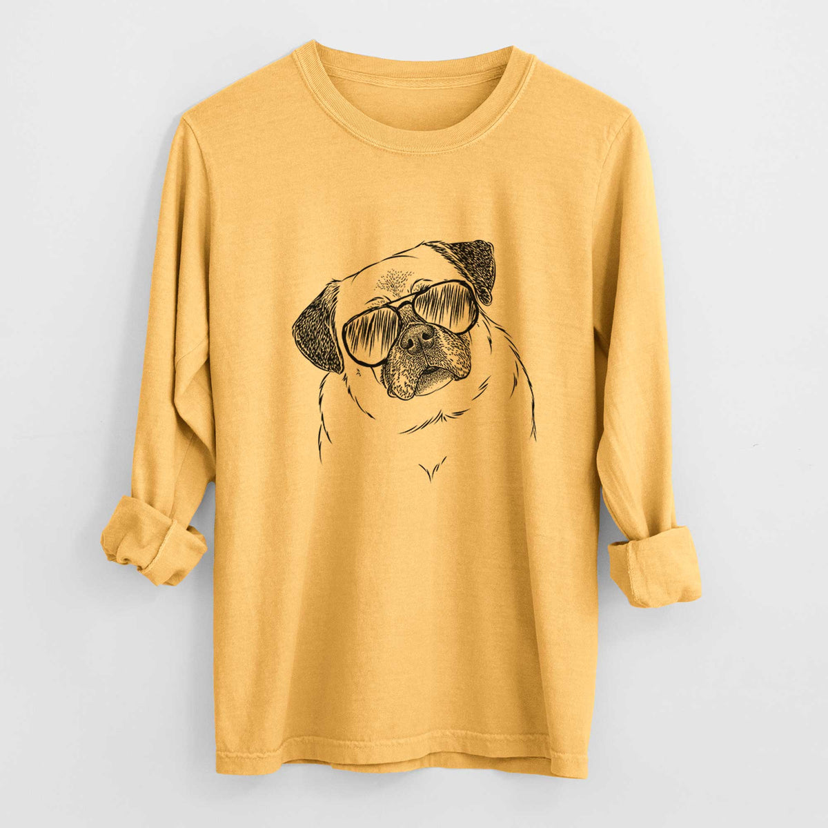 Aviator Zoey the Pug - Men's Heavyweight 100% Cotton Long Sleeve
