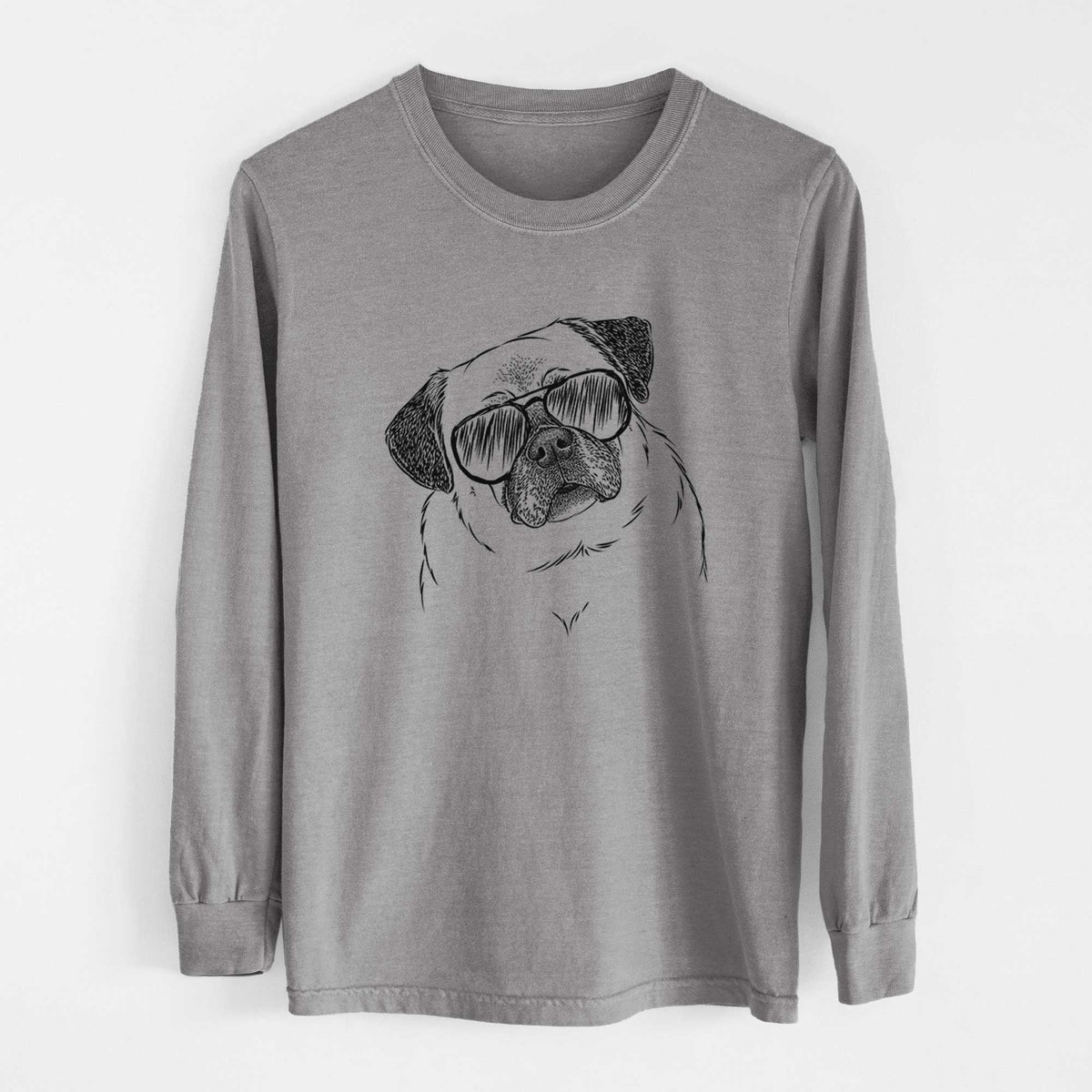 Aviator Zoey the Pug - Men's Heavyweight 100% Cotton Long Sleeve