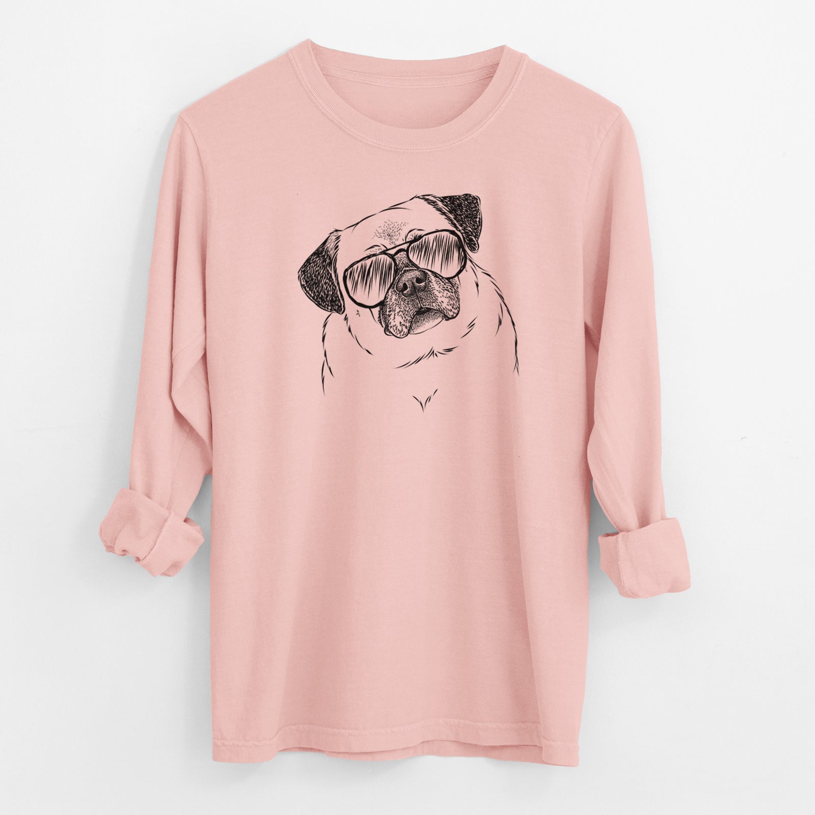 Aviator Zoey the Pug - Men's Heavyweight 100% Cotton Long Sleeve