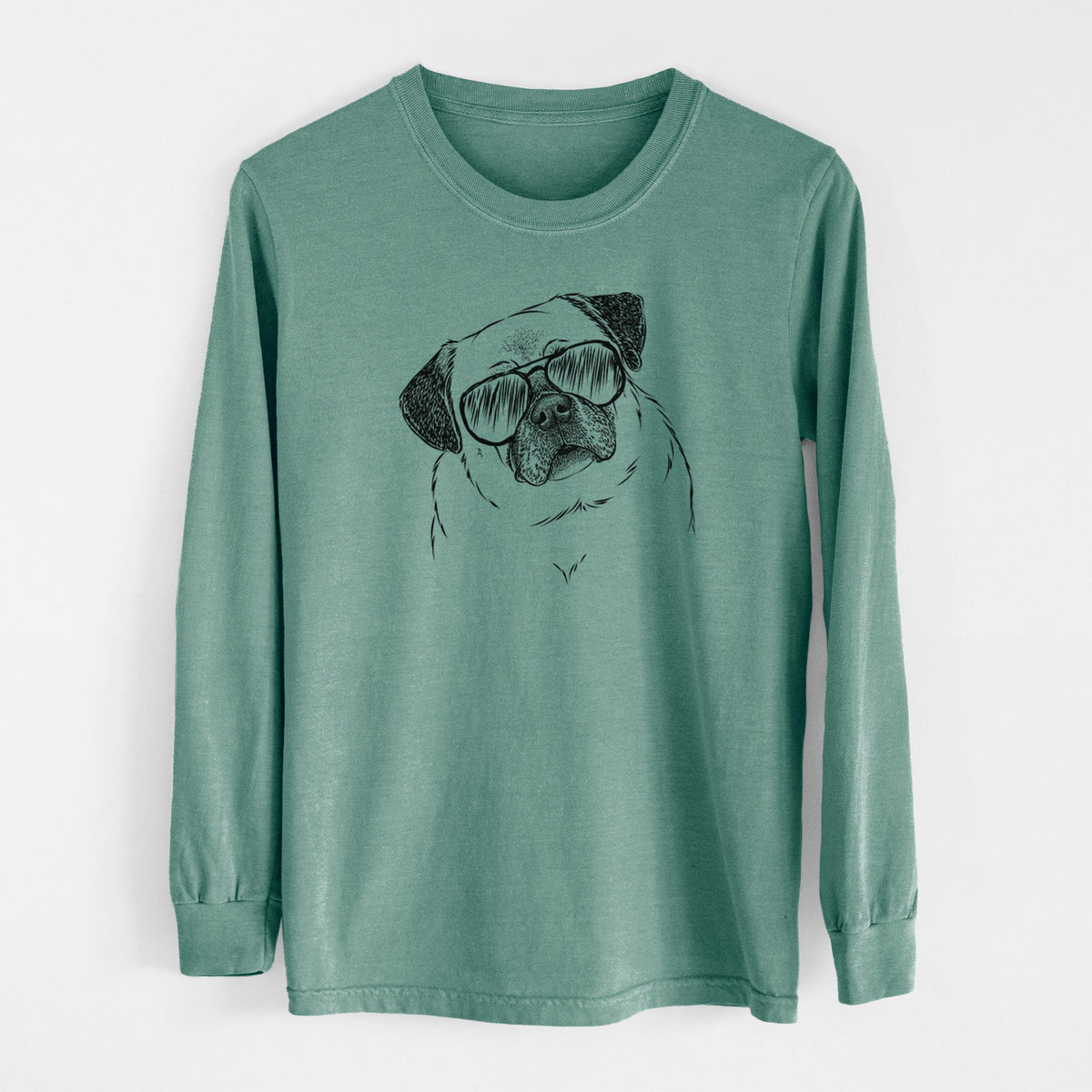 Aviator Zoey the Pug - Men's Heavyweight 100% Cotton Long Sleeve