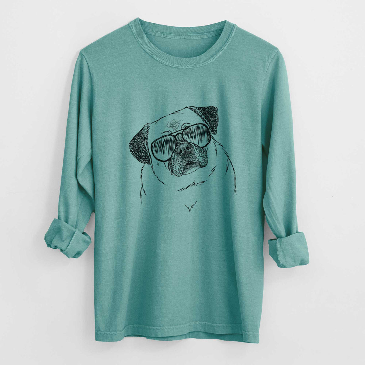 Aviator Zoey the Pug - Men's Heavyweight 100% Cotton Long Sleeve