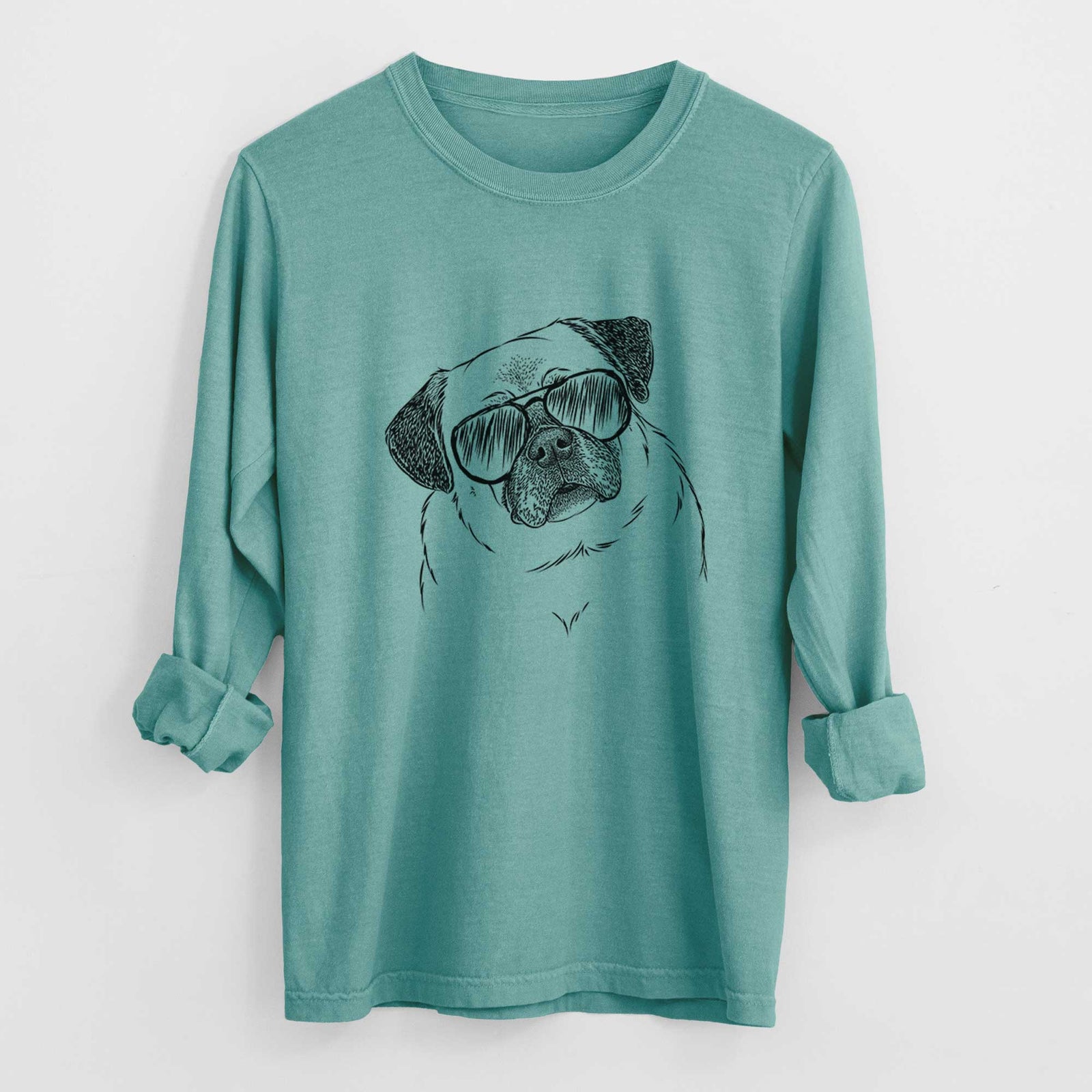 Aviator Zoey the Pug - Men's Heavyweight 100% Cotton Long Sleeve