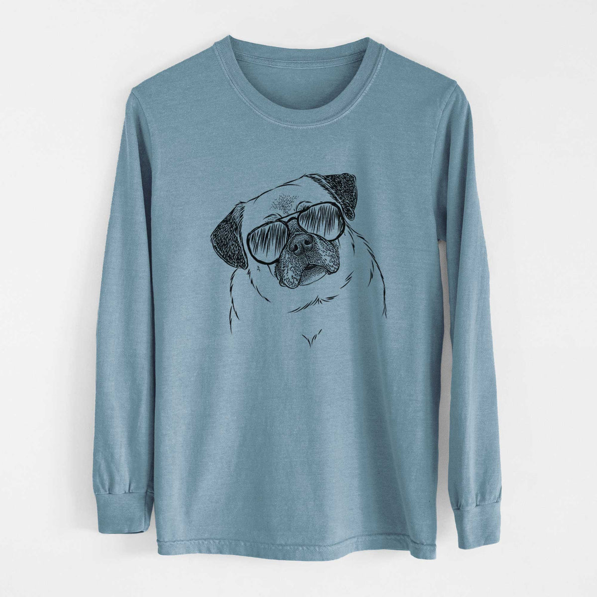 Aviator Zoey the Pug - Men's Heavyweight 100% Cotton Long Sleeve