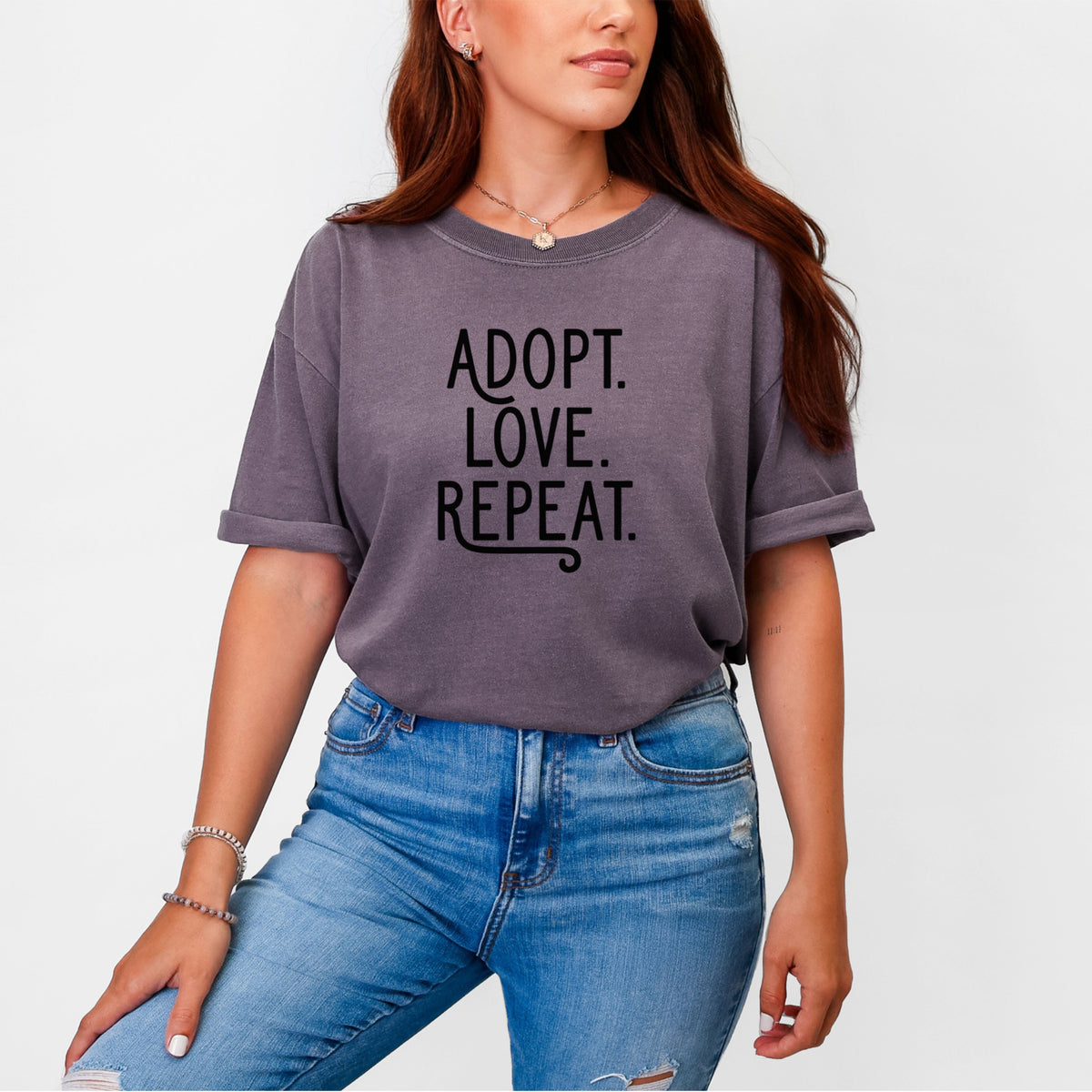Adopt Love Repeat - Unisex Comfort Colors Garment-Dyed Heavyweight T-shirt, worn by model