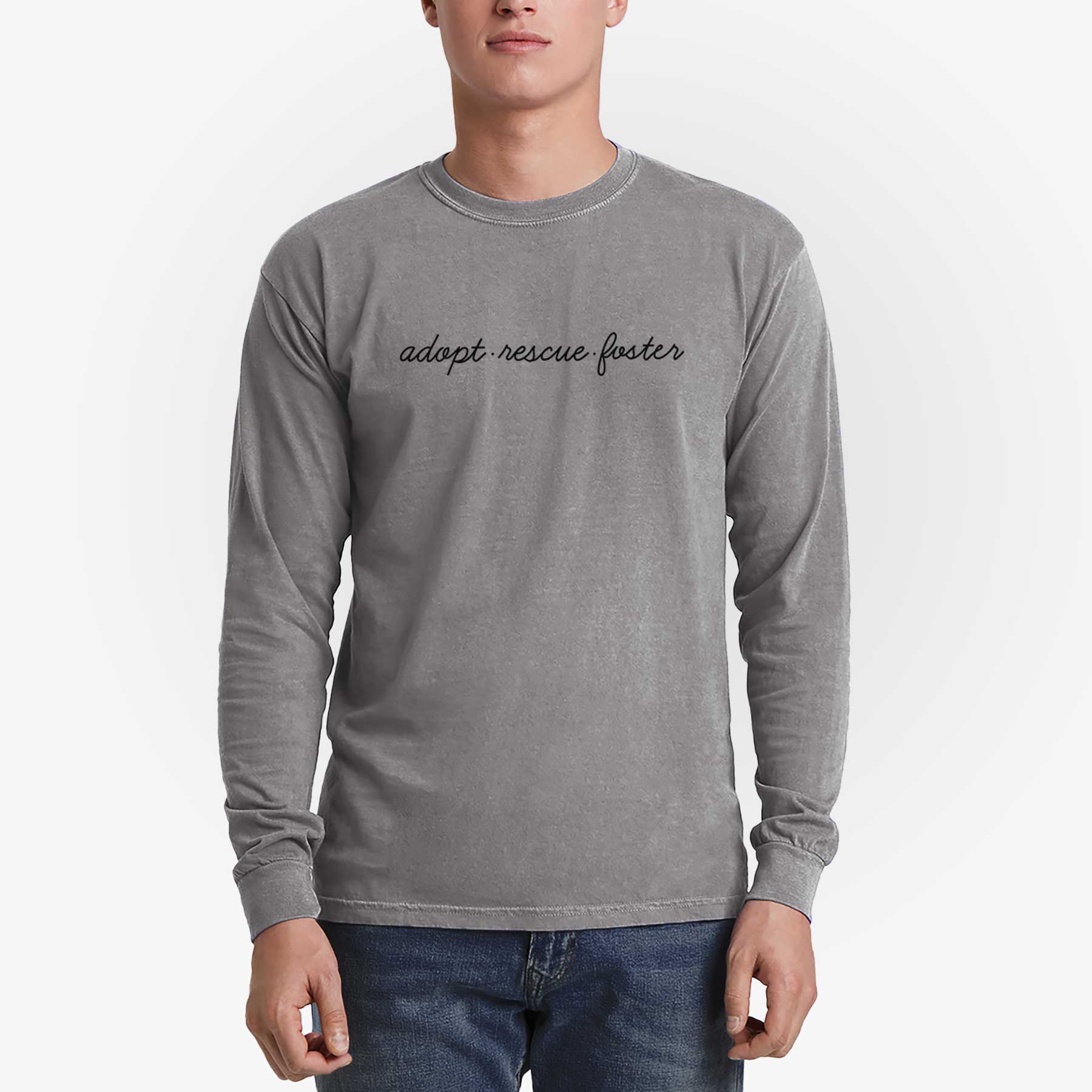 Adopt - Rescue - Foster - Men's Heavyweight 100% Cotton Long Sleeve