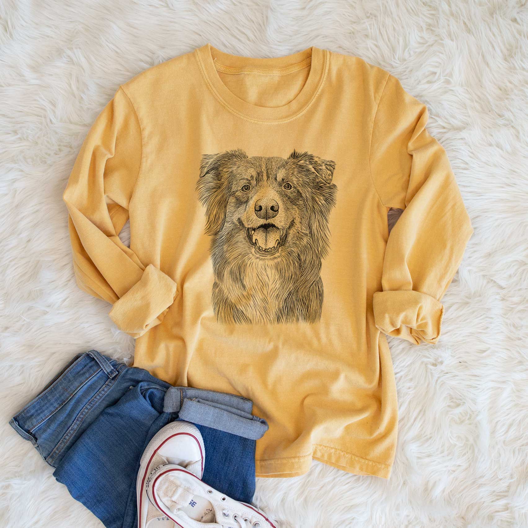 Bare Aussie Parker the Australian Shepherd - Men's Heavyweight 100% Cotton Long Sleeve