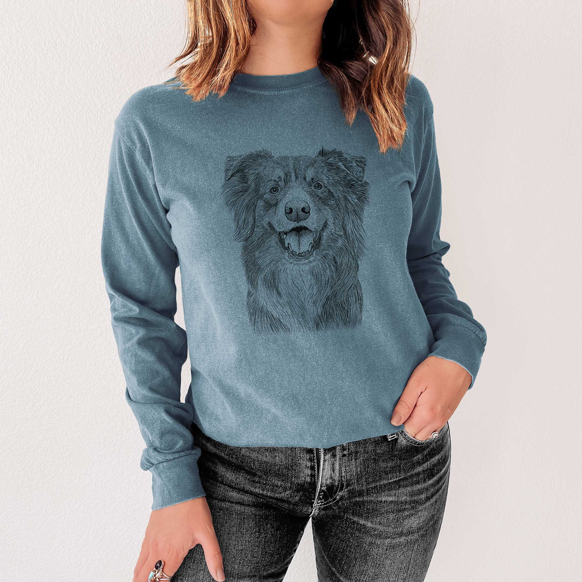 Bare Aussie Parker the Australian Shepherd - Men's Heavyweight 100% Cotton Long Sleeve