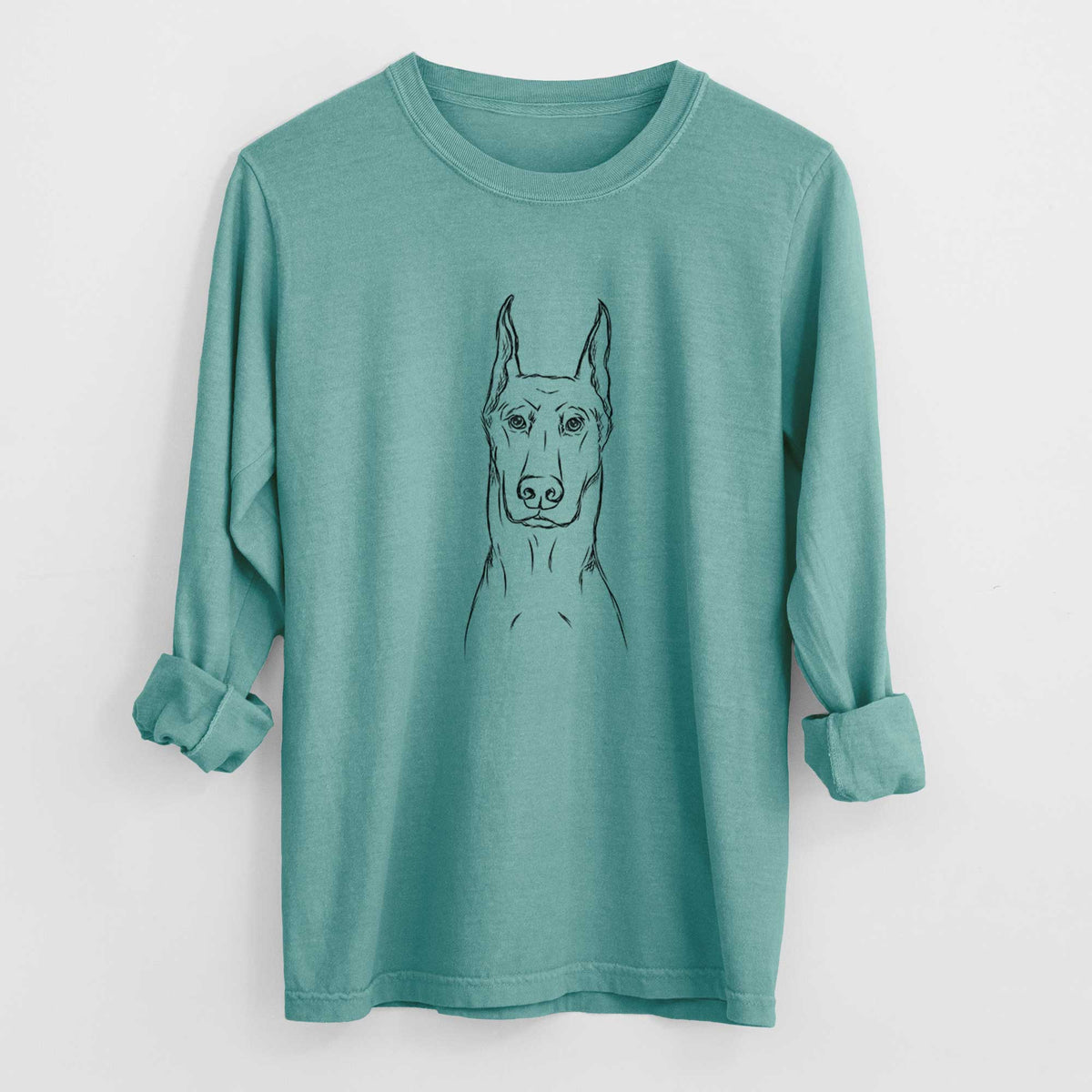 Bare Ace the Doberman Pinscher - Men&#39;s Heavyweight 100% Cotton Long Sleeve