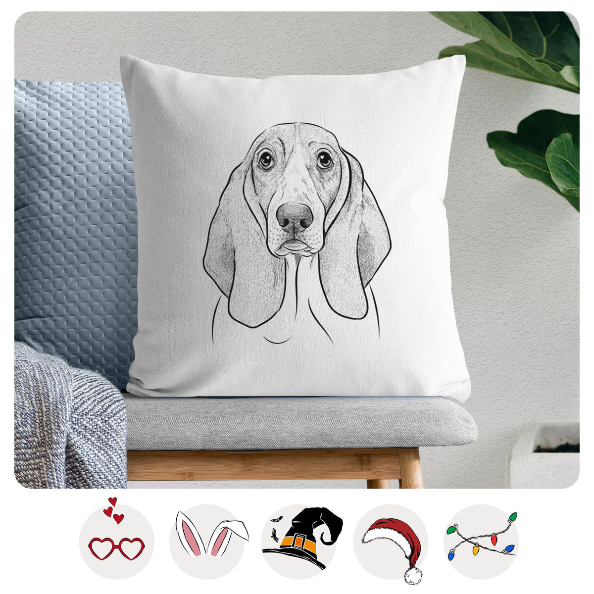 Addison the Basset Hound - Throw Pillow Cover