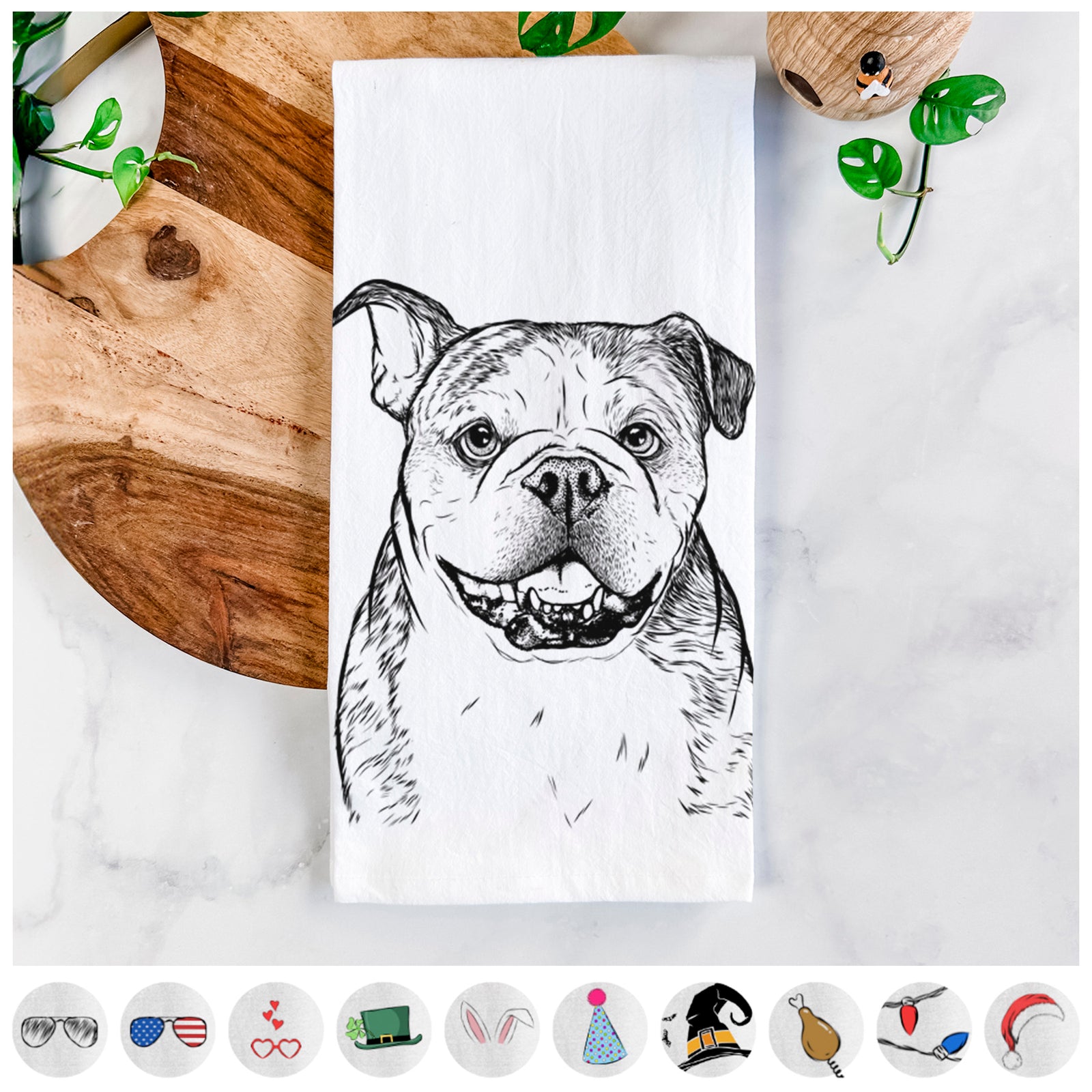 Agatha the Boston Bulldog Tea Towel