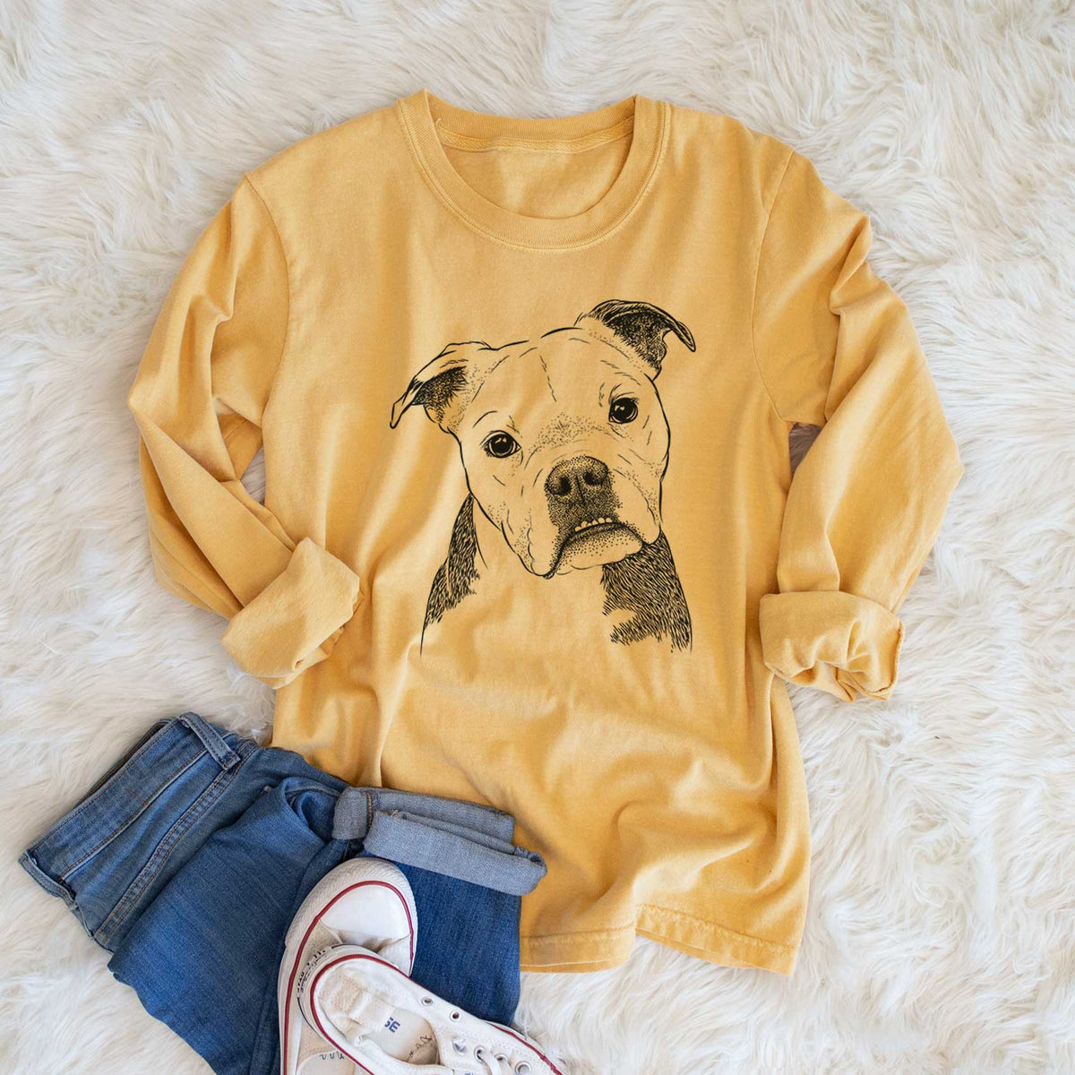 Bare Aggy the Olde English Bulldogge - Men's Heavyweight 100% Cotton Long Sleeve