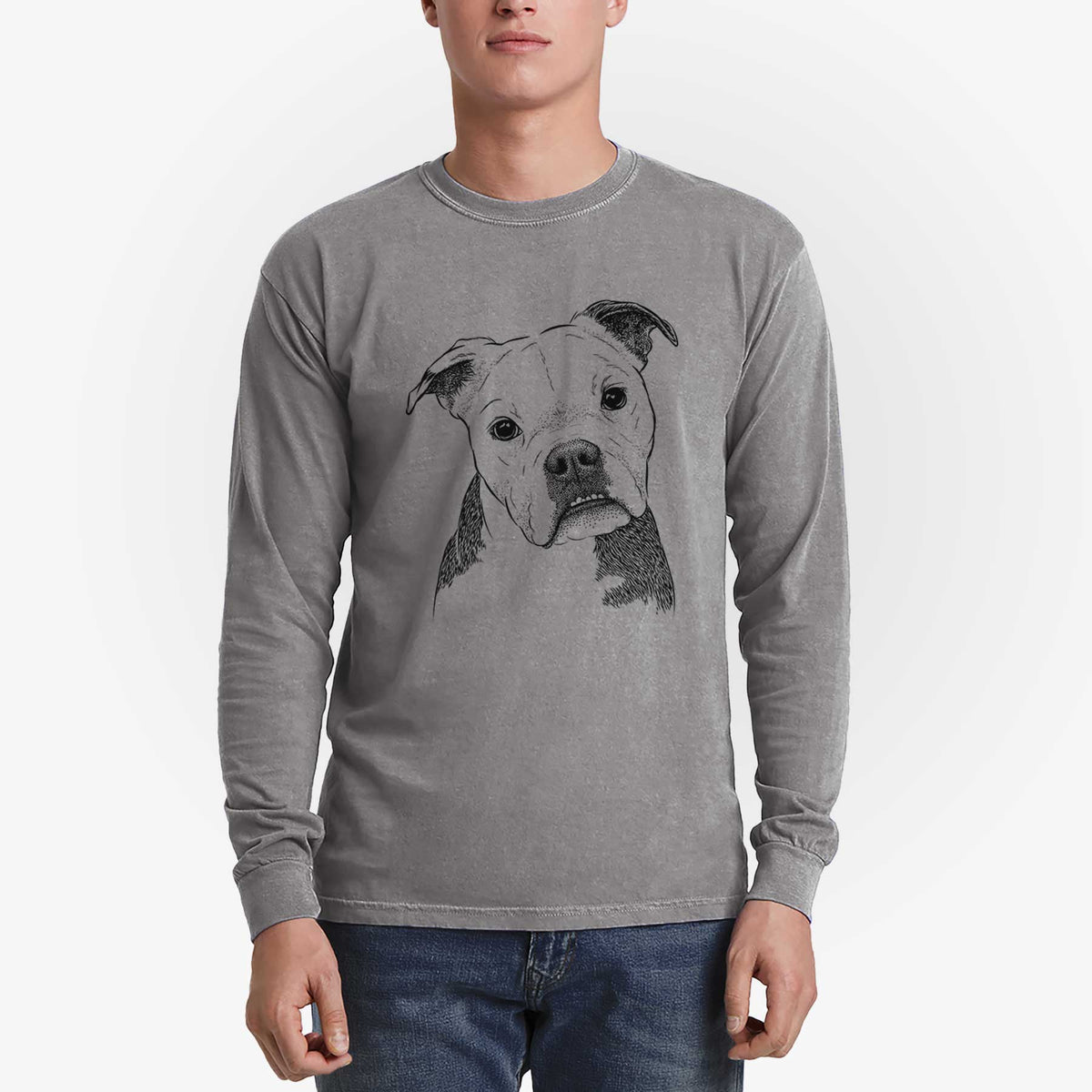 Bare Aggy the Olde English Bulldogge - Men's Heavyweight 100% Cotton Long Sleeve