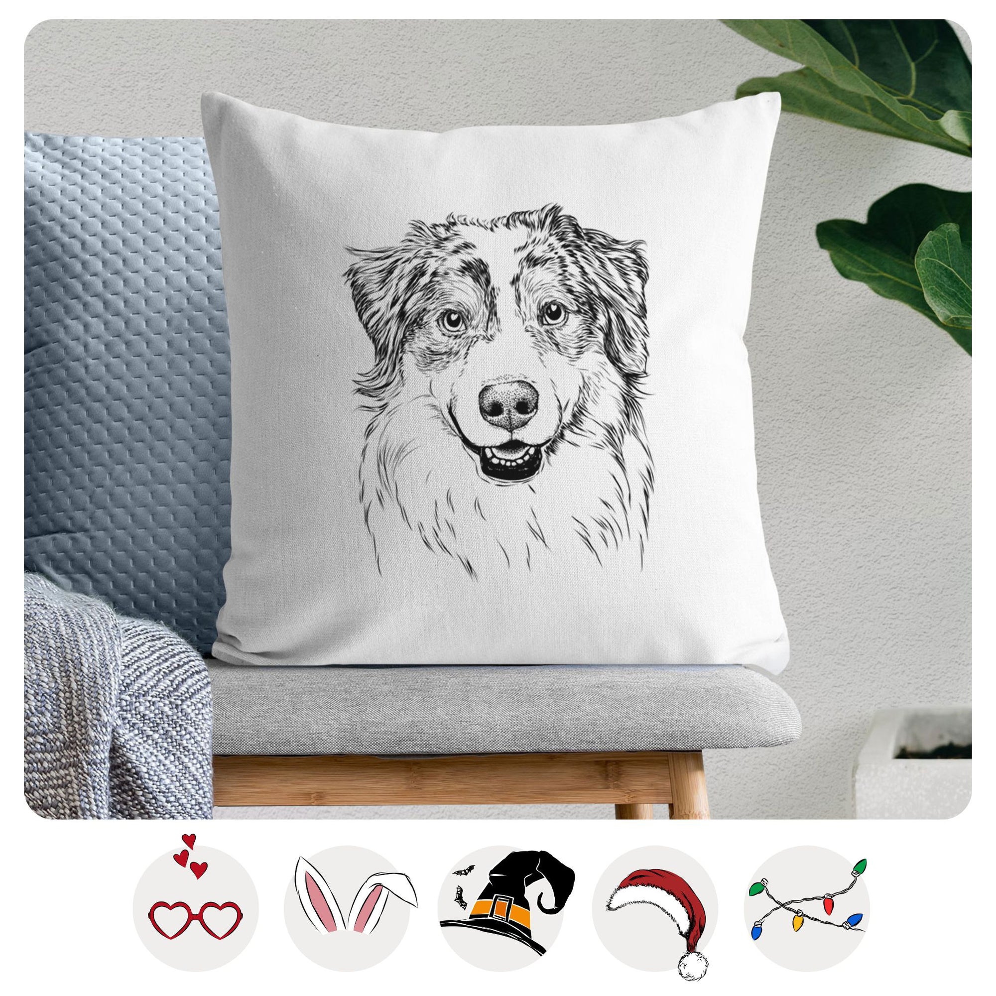 Aonghus the Australian Shepherd - Throw Pillow Cover