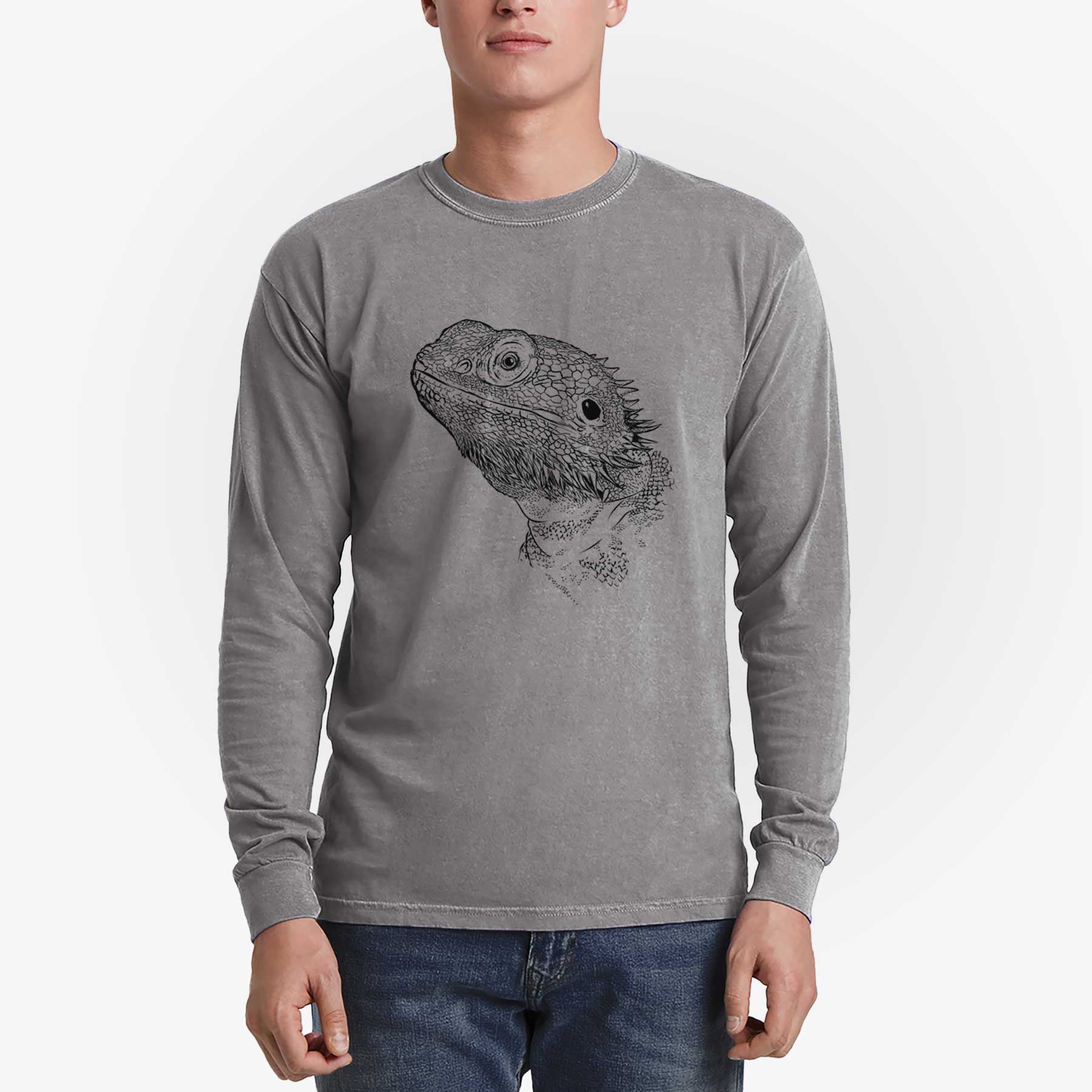 Bare Ash the Bearded Dragon - Men's Heavyweight 100% Cotton Long Sleeve