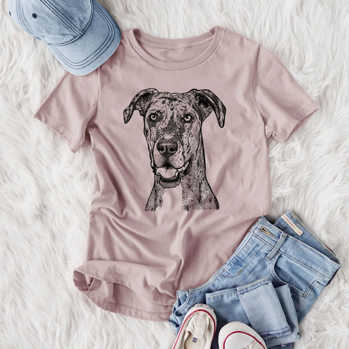 Bare Athena the Merle Great Dane - Women's Lightweight Relaxed Fit 100% Cotton Crewneck