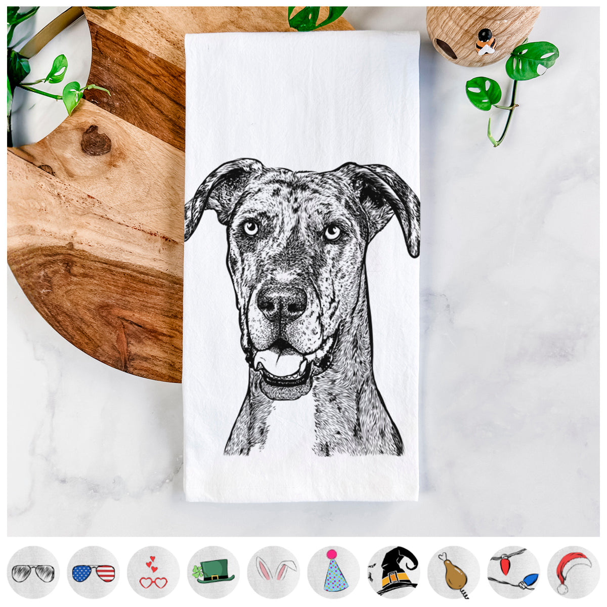 Athena the Merle Great Dane Tea Towel