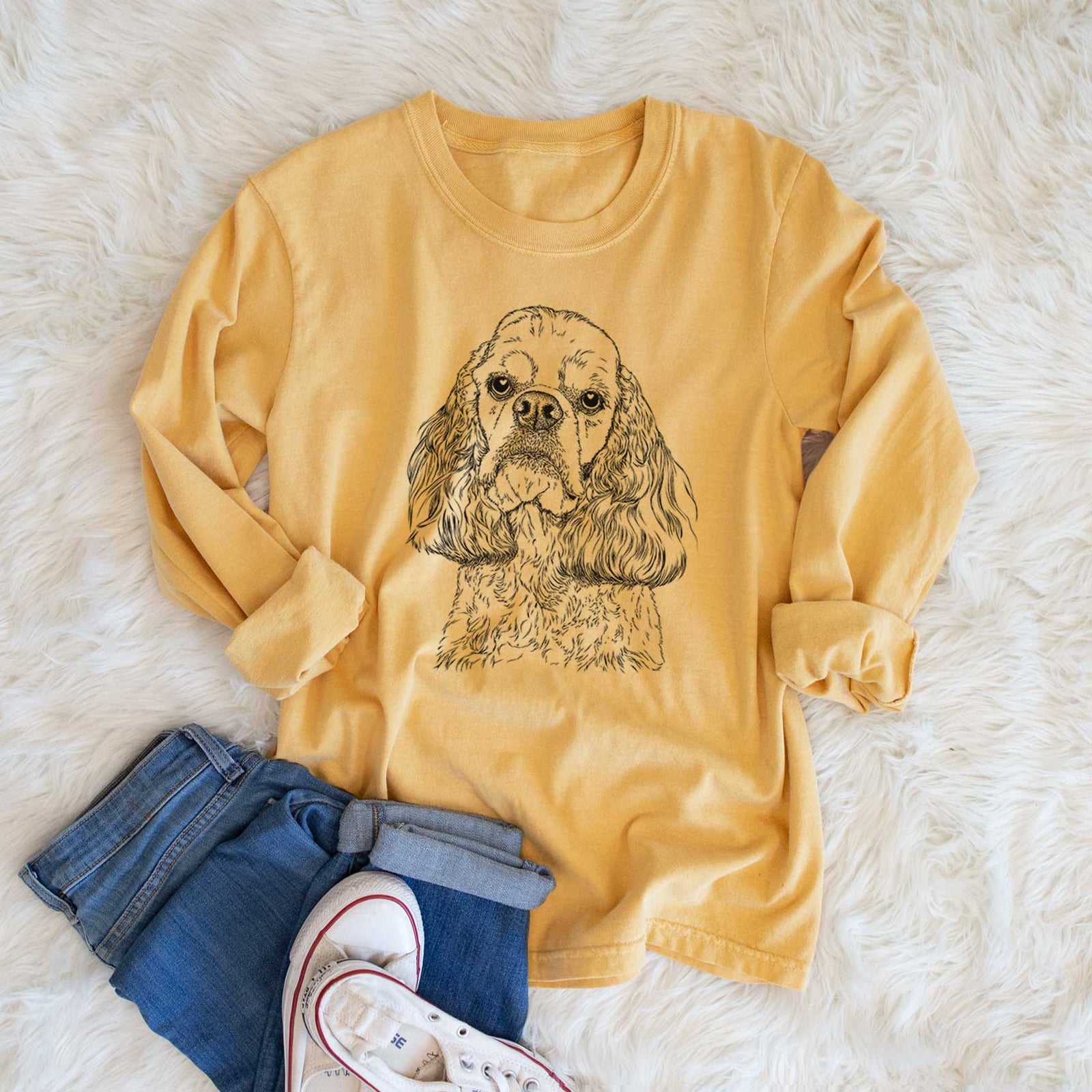 Bare Bailey the American Cocker Spaniel - Men's Heavyweight 100% Cotton Long Sleeve