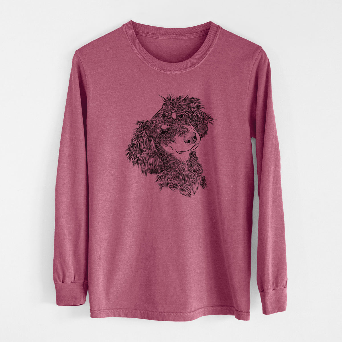 Bare Bailey the Long Haired Dachshund - Men's Heavyweight 100% Cotton Long Sleeve