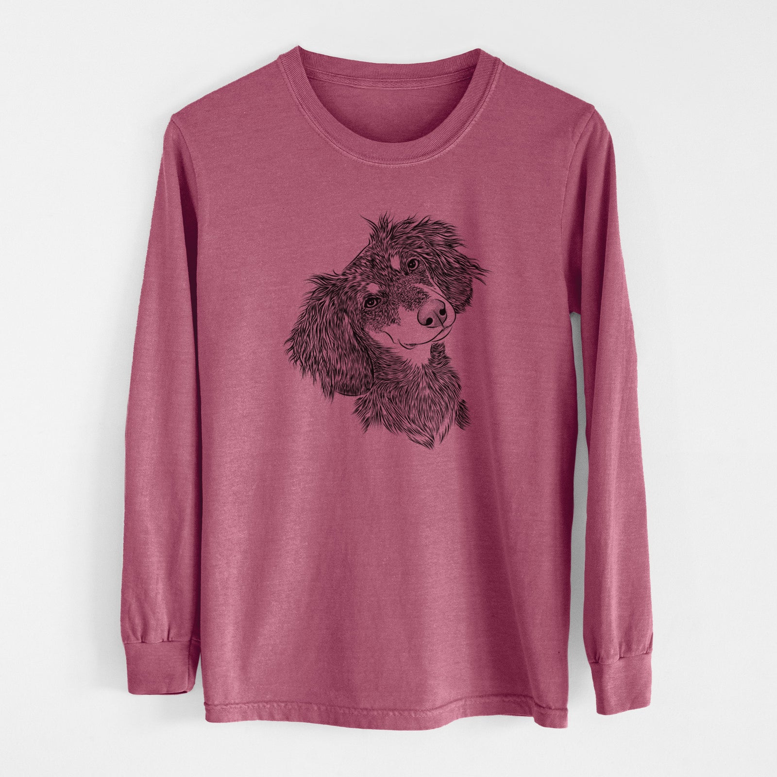 Bare Bailey the Long Haired Dachshund - Men's Heavyweight 100% Cotton Long Sleeve