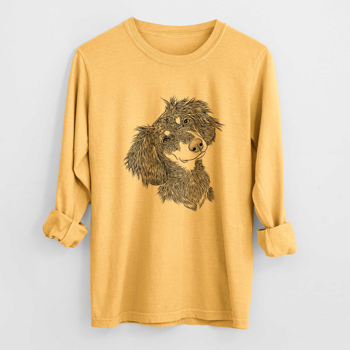 Bare Bailey the Long Haired Dachshund - Men's Heavyweight 100% Cotton Long Sleeve