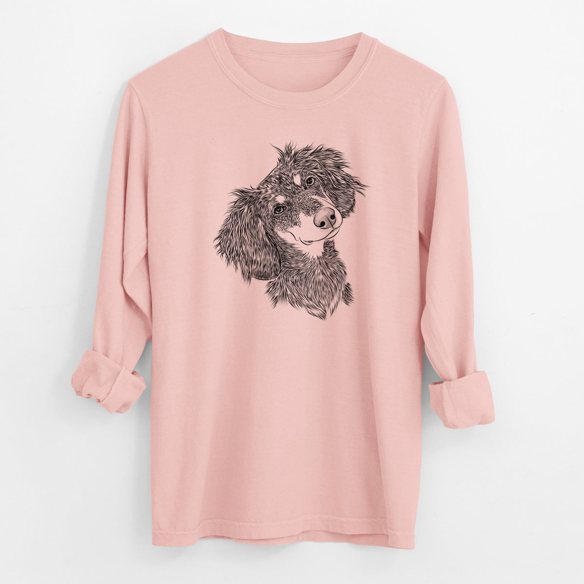 Bare Bailey the Long Haired Dachshund - Men's Heavyweight 100% Cotton Long Sleeve