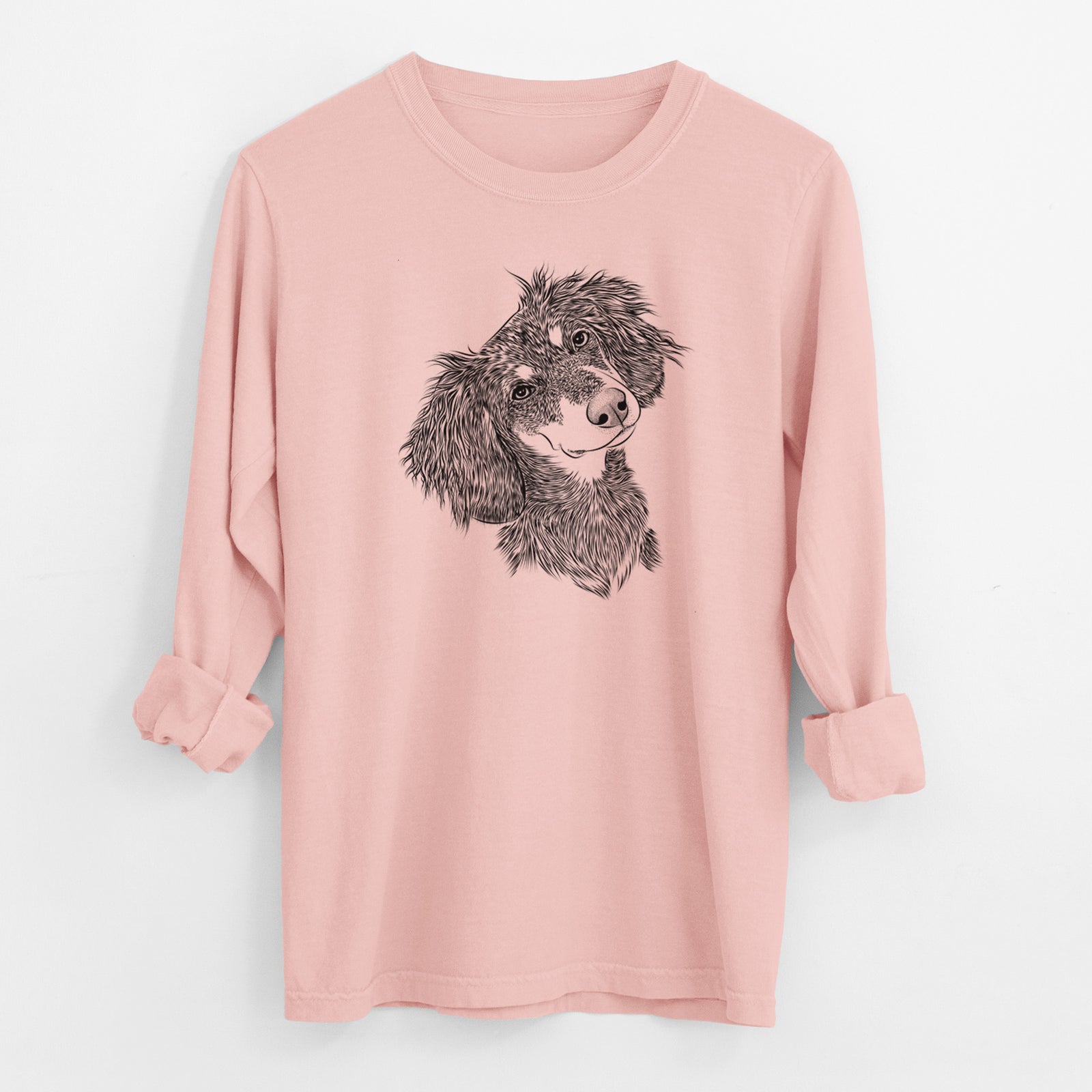 Bare Bailey the Long Haired Dachshund - Men's Heavyweight 100% Cotton Long Sleeve