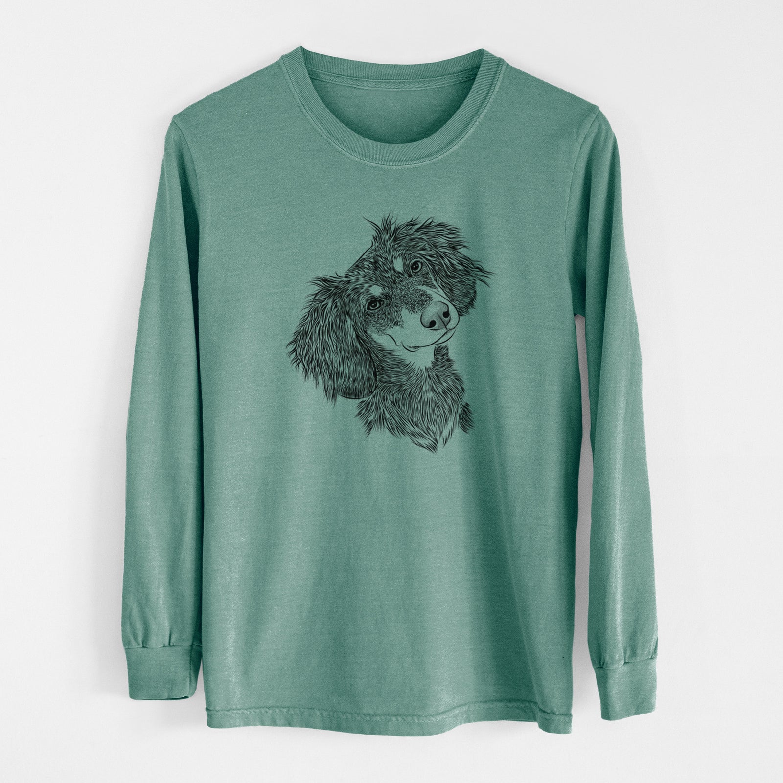 Bare Bailey the Long Haired Dachshund - Men's Heavyweight 100% Cotton Long Sleeve