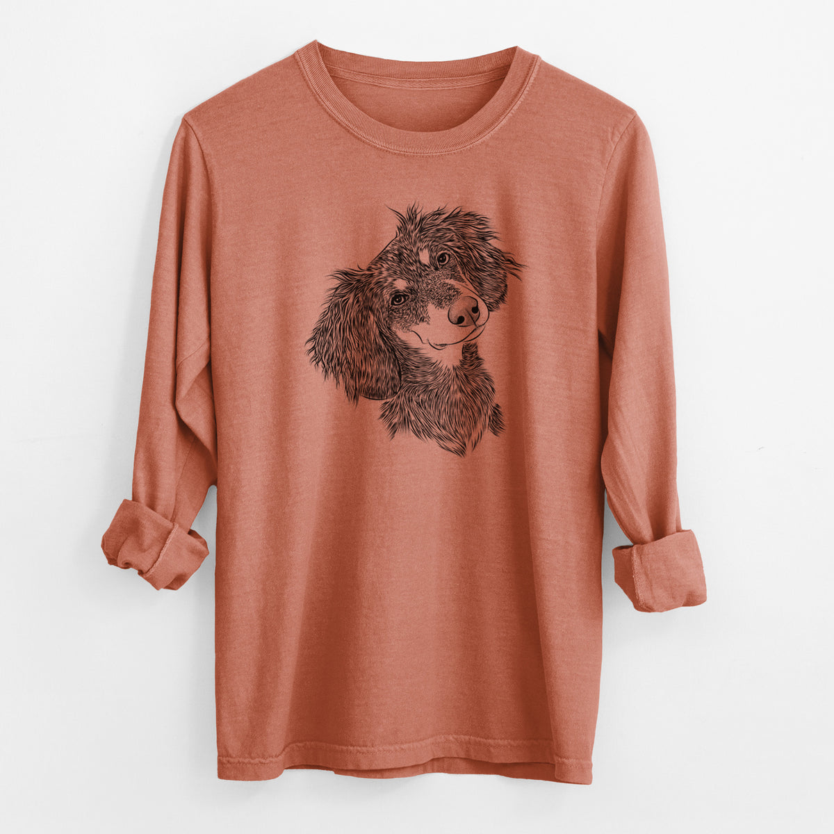 Bare Bailey the Long Haired Dachshund - Men's Heavyweight 100% Cotton Long Sleeve