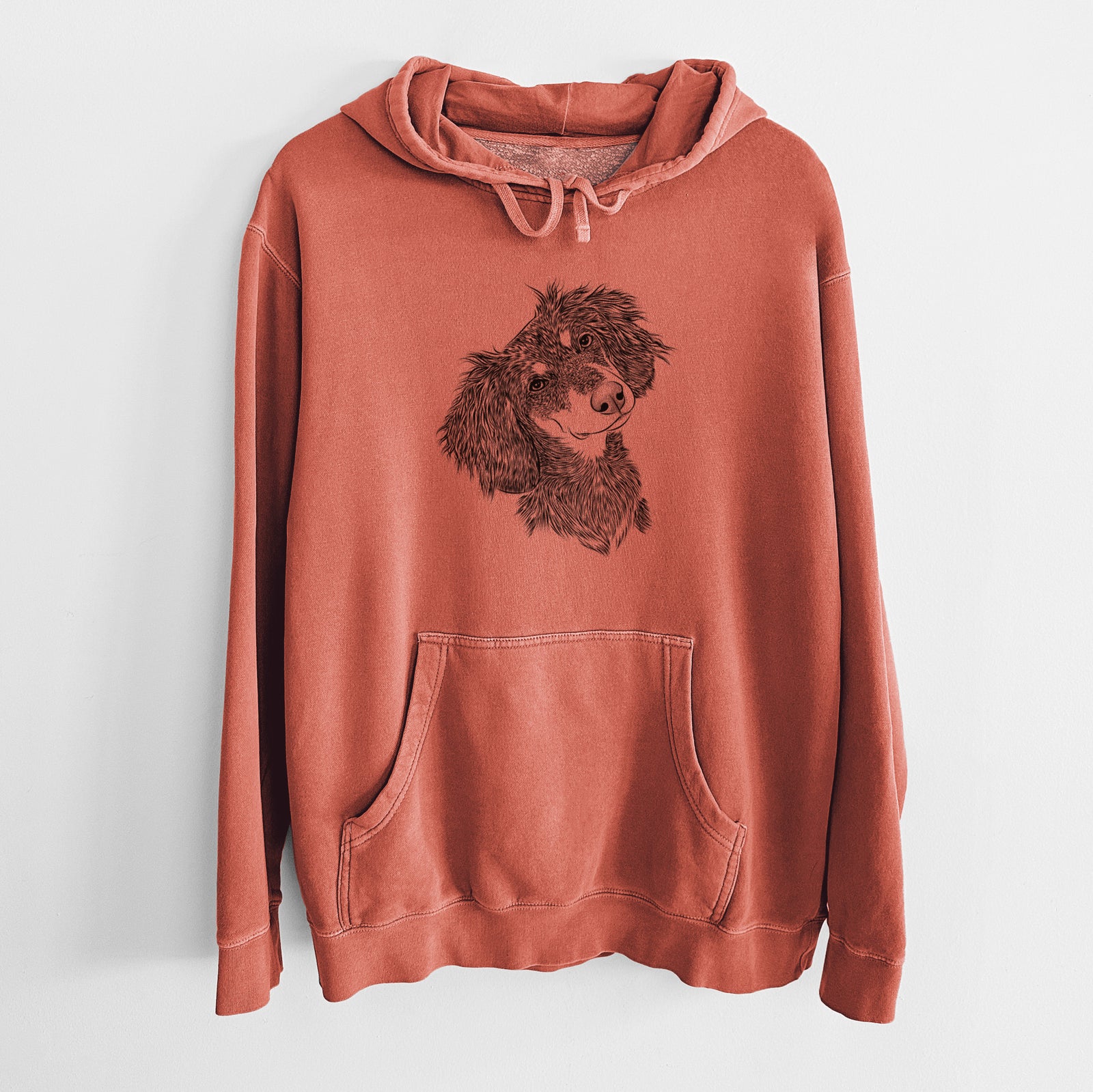 Bare Bailey the Long Haired Dachshund - Unisex Pigment Dyed Hoodie