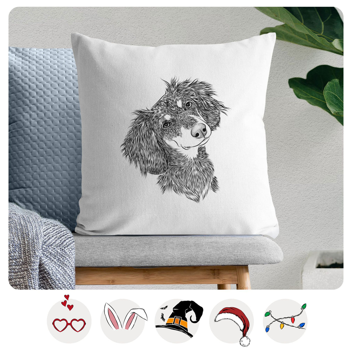 Bailey the Long Haired Dachshund - Throw Pillow Cover