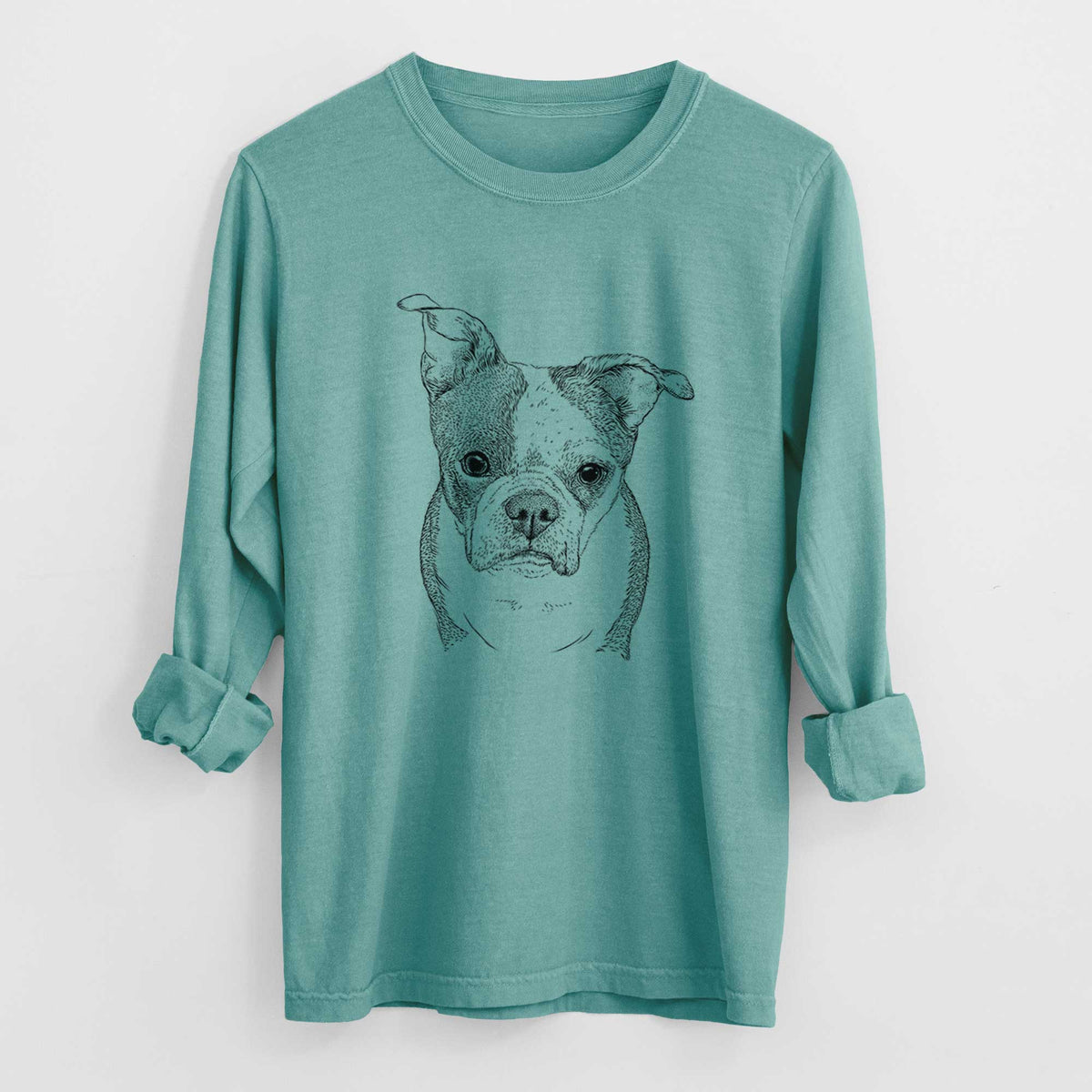 Bare Bandit the Boston Terrier - Men&#39;s Heavyweight 100% Cotton Long Sleeve