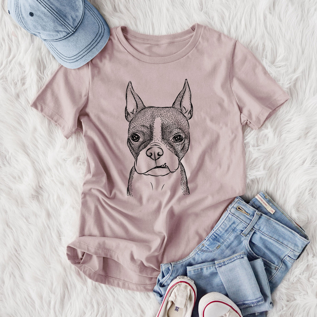 Bare Bean the Boston Terrier - Women's Lightweight Relaxed Fit 100% Cotton Crewneck