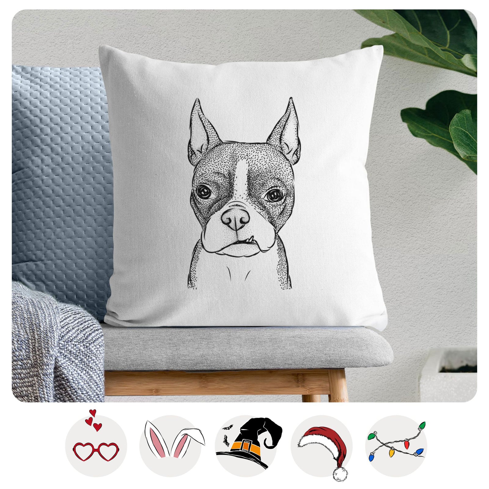 Bean the Boston Terrier - Throw Pillow Cover