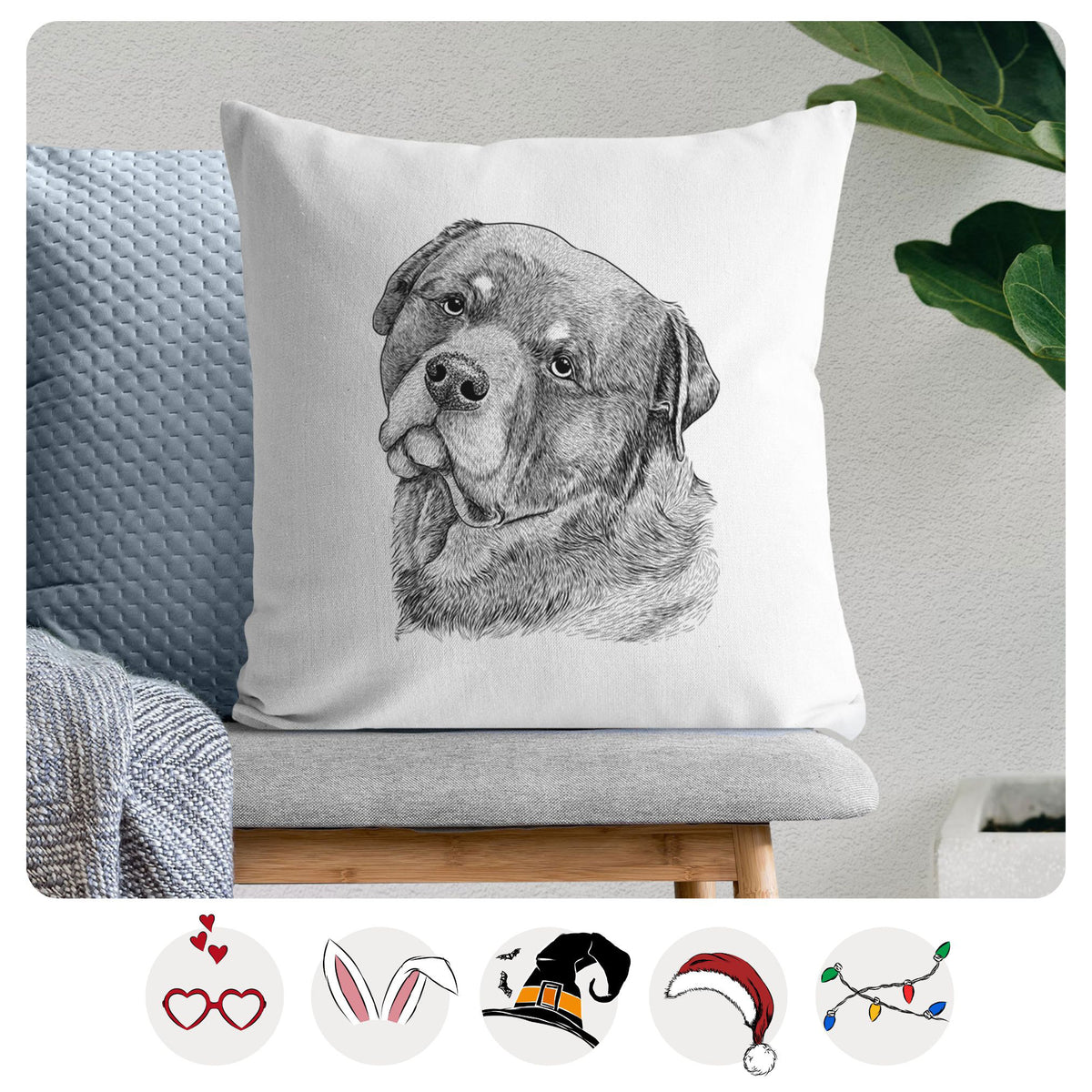 Bender the Rottweiler - Throw Pillow Cover