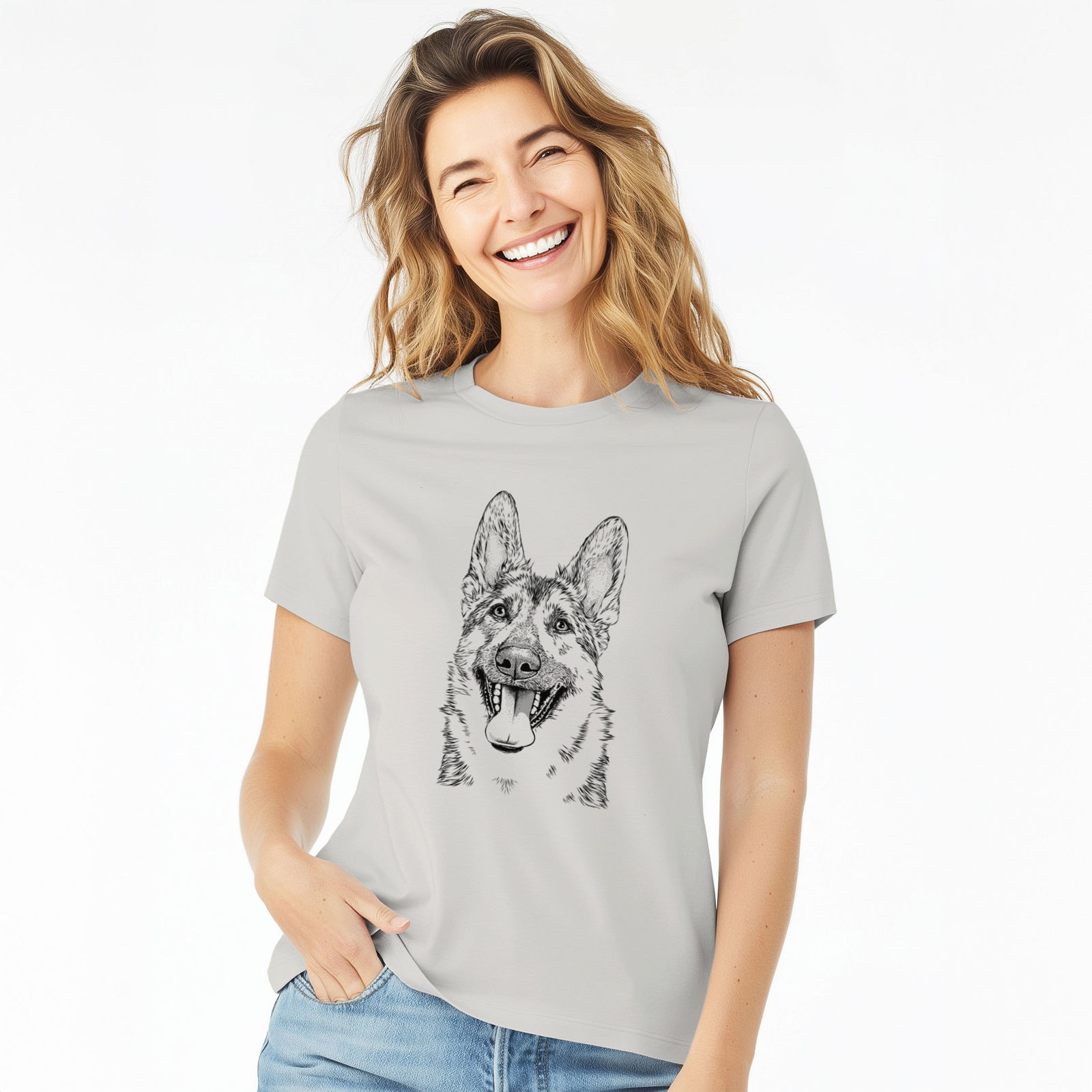 Bare Benson the German Shepherd - Women's Lightweight Relaxed Fit 100% Cotton Crewneck