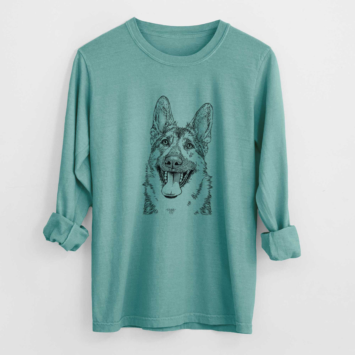 Bare Benson the German Shepherd - Men&#39;s Heavyweight 100% Cotton Long Sleeve