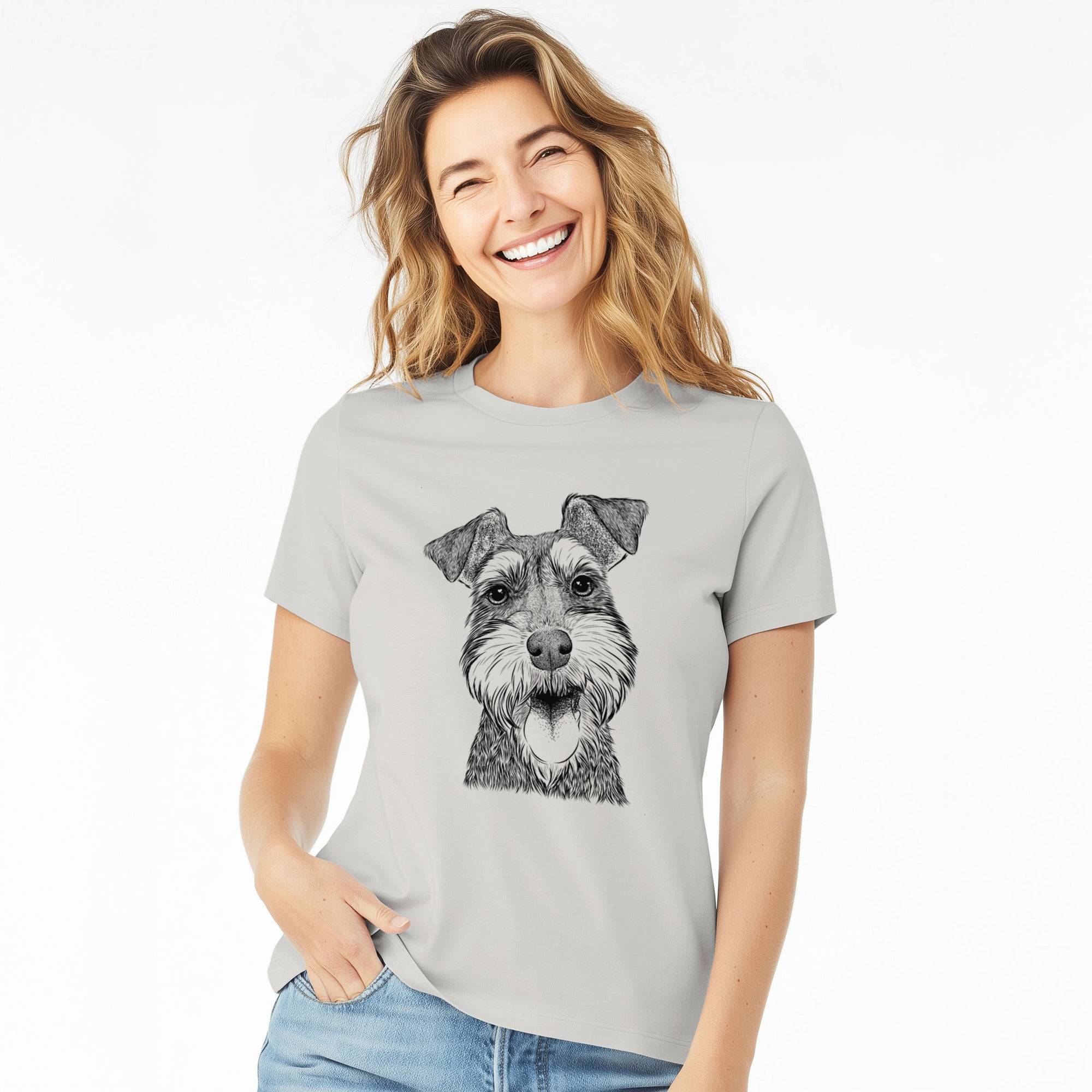 Bare Bernadette the Mini Schnauzer - Women's Lightweight Relaxed Fit 100% Cotton Crewneck