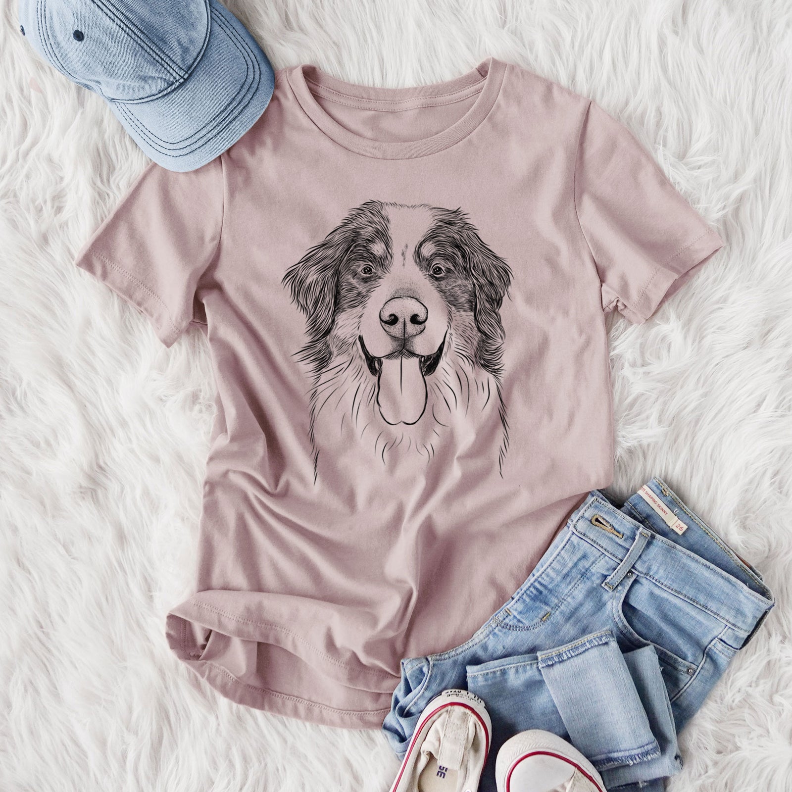 Bare Blaze the Bernese Mountain Dog - Women's Lightweight Relaxed Fit 100% Cotton Crewneck