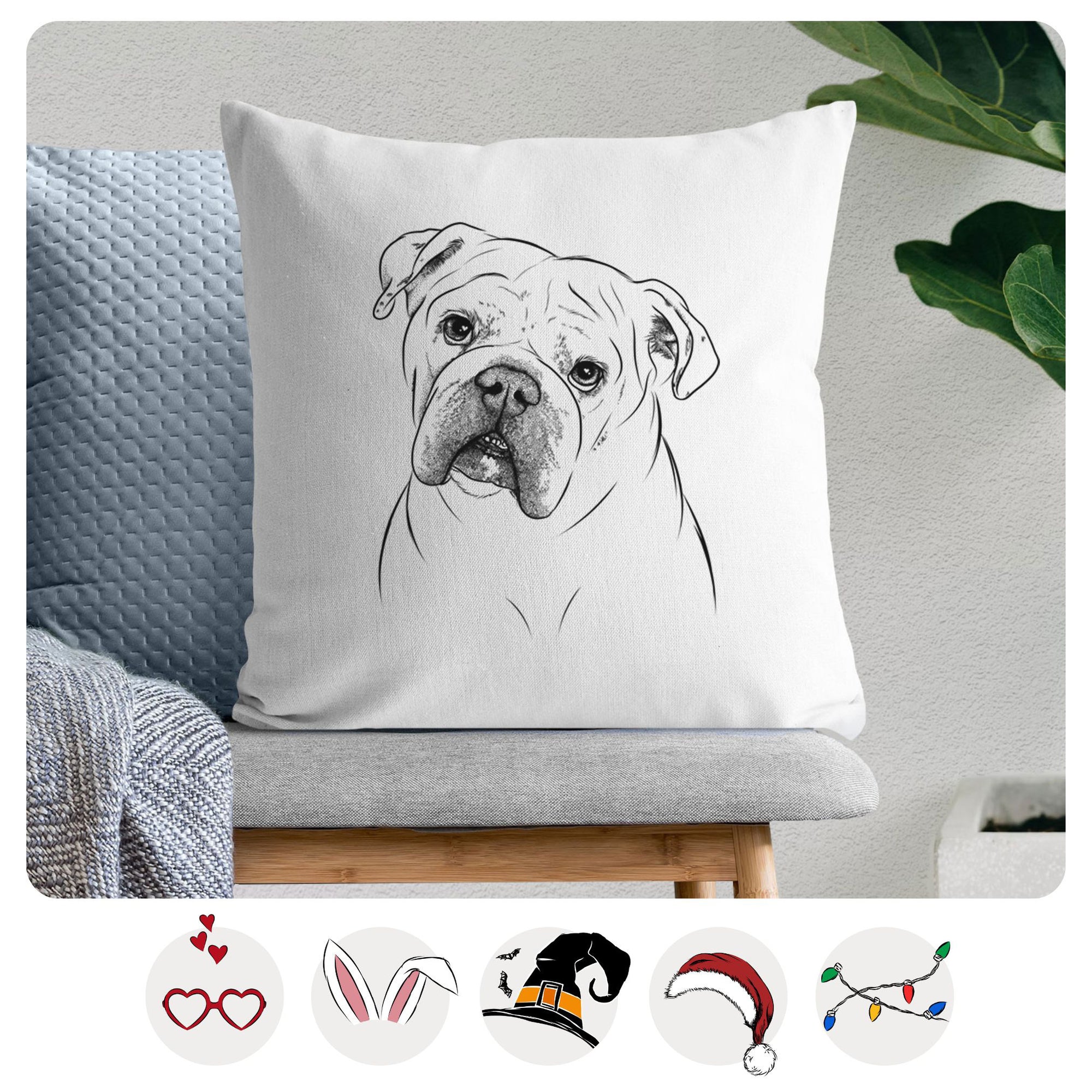 Blossom the English Bulldog - Throw Pillow Cover