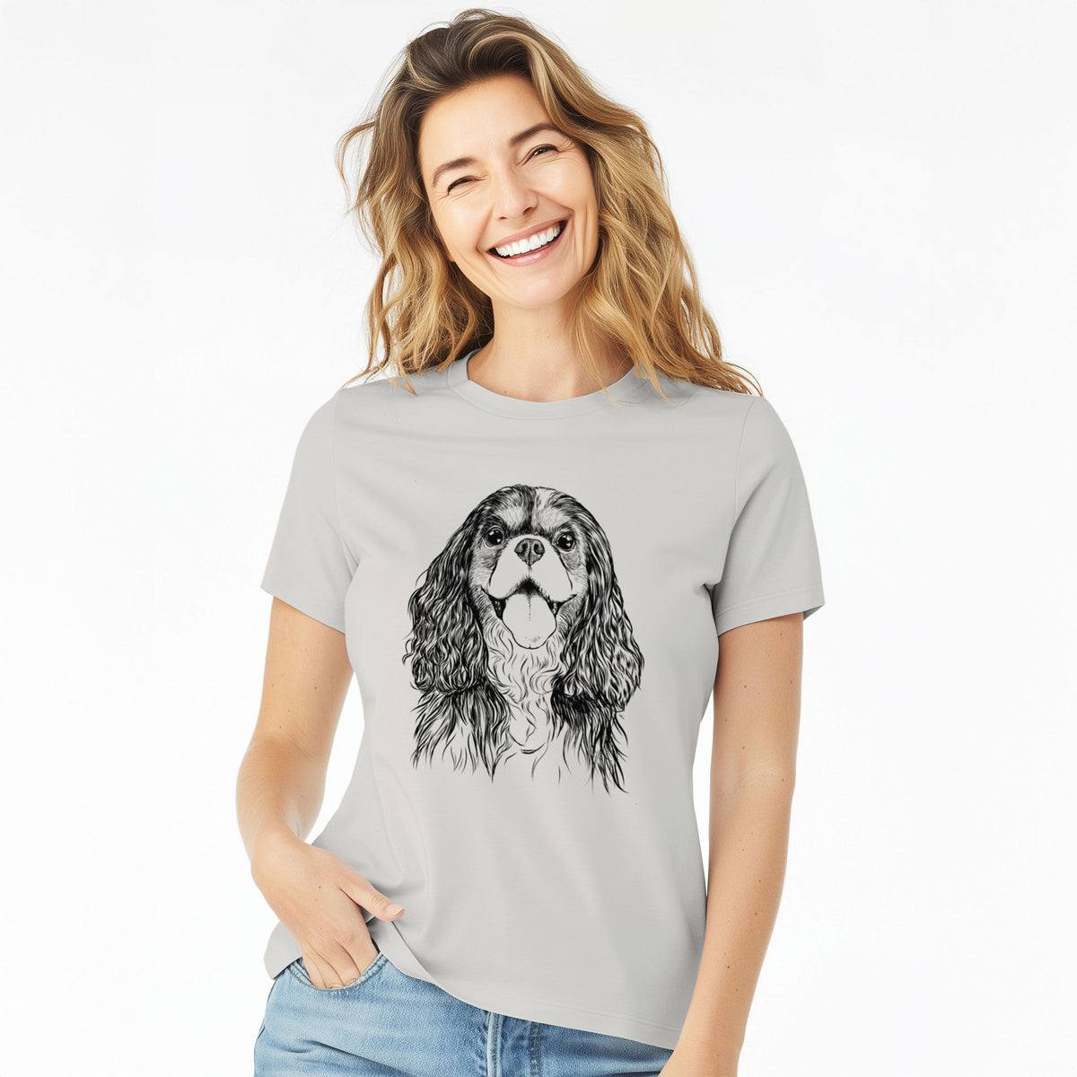 Bare Brandy the Cavalier King Charles Spaniel - Women's Lightweight Relaxed Fit 100% Cotton Crewneck