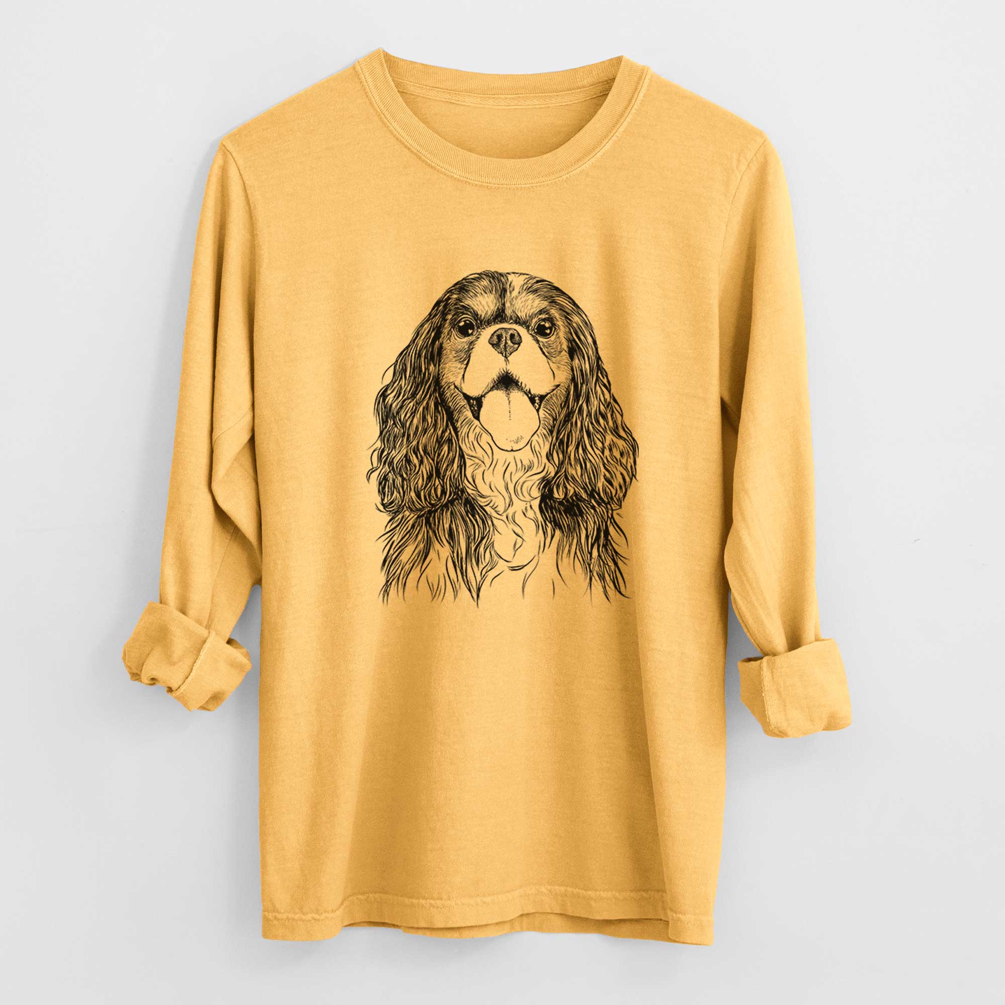 Bare Brandy the Cavalier King Charles Spaniel - Men's Heavyweight 100% Cotton Long Sleeve