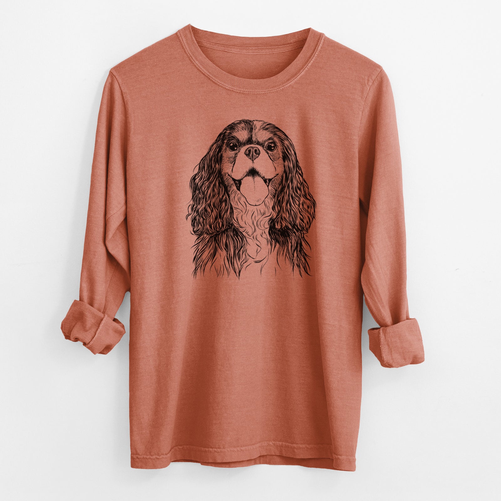 Bare Brandy the Cavalier King Charles Spaniel - Men's Heavyweight 100% Cotton Long Sleeve