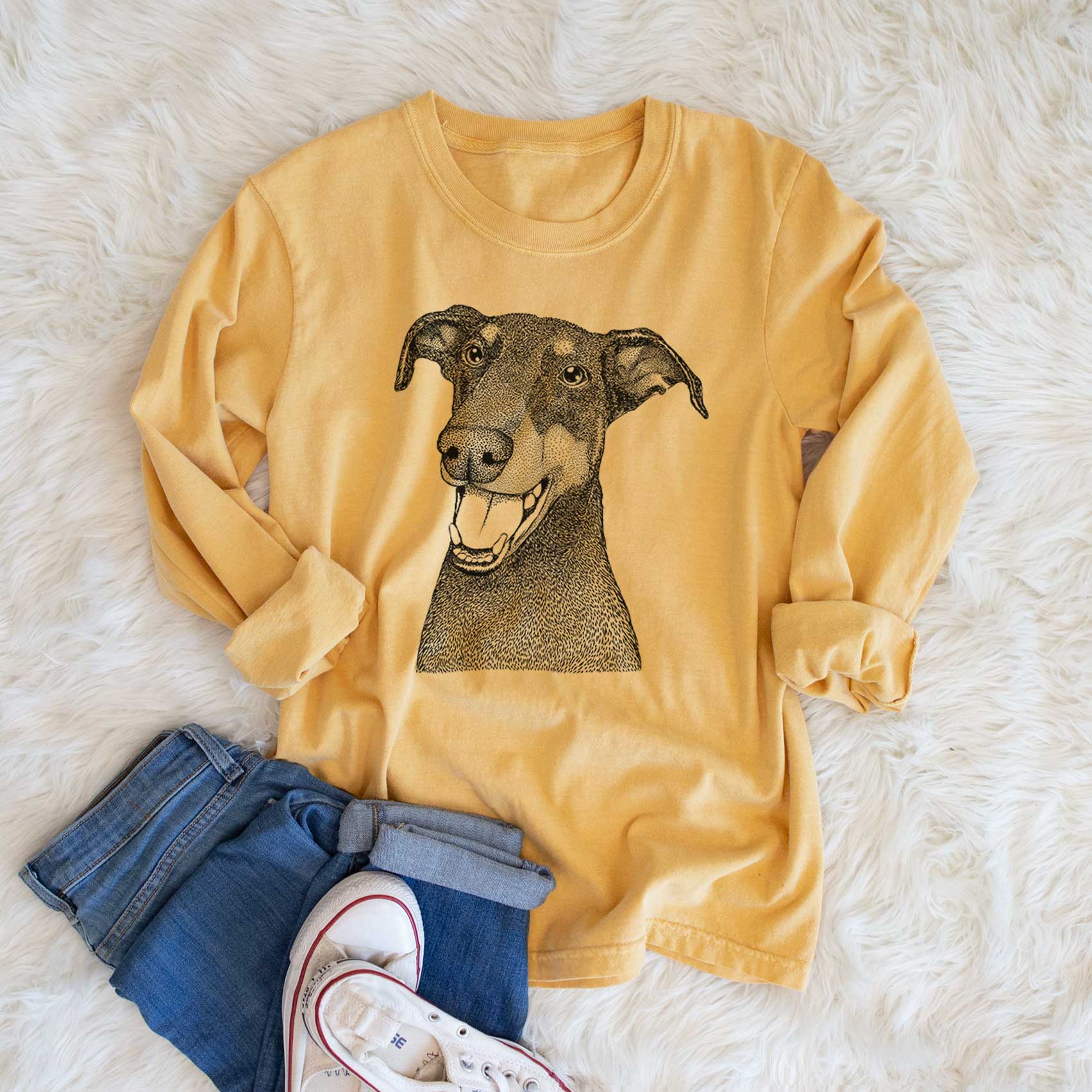 Bare Bunnie the Doberman Pinscher - Men's Heavyweight 100% Cotton Long Sleeve