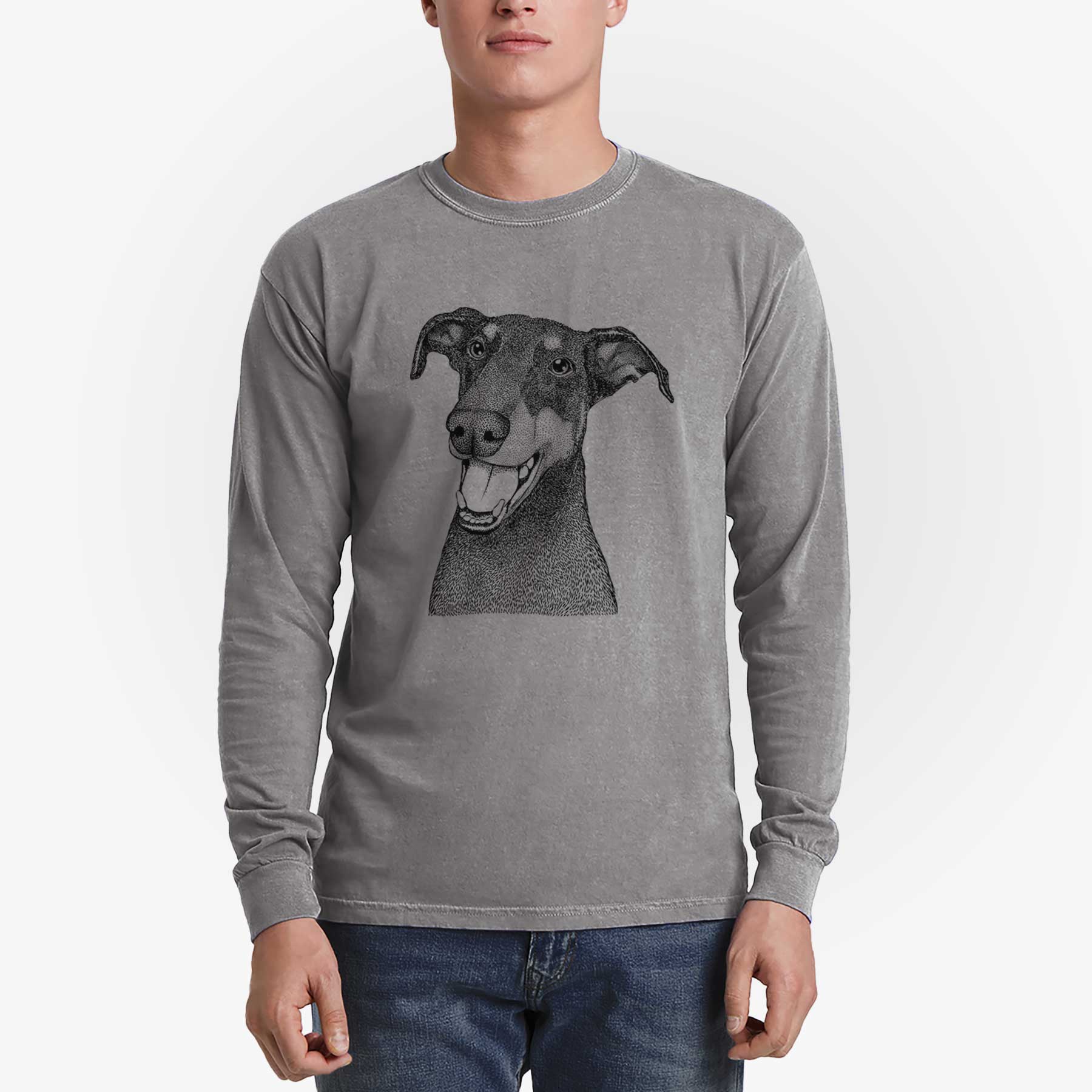 Bare Bunnie the Doberman Pinscher - Men's Heavyweight 100% Cotton Long Sleeve