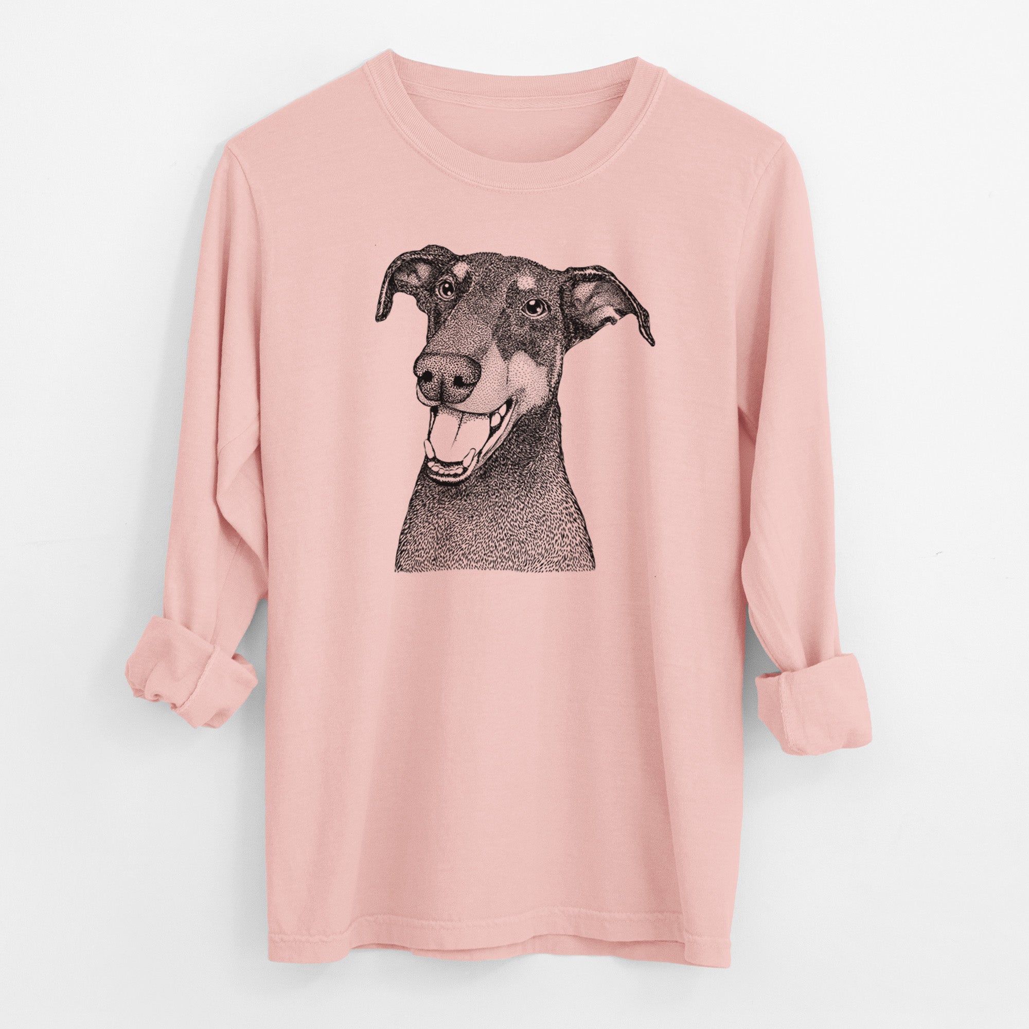 Bare Bunnie the Doberman Pinscher - Men's Heavyweight 100% Cotton Long Sleeve