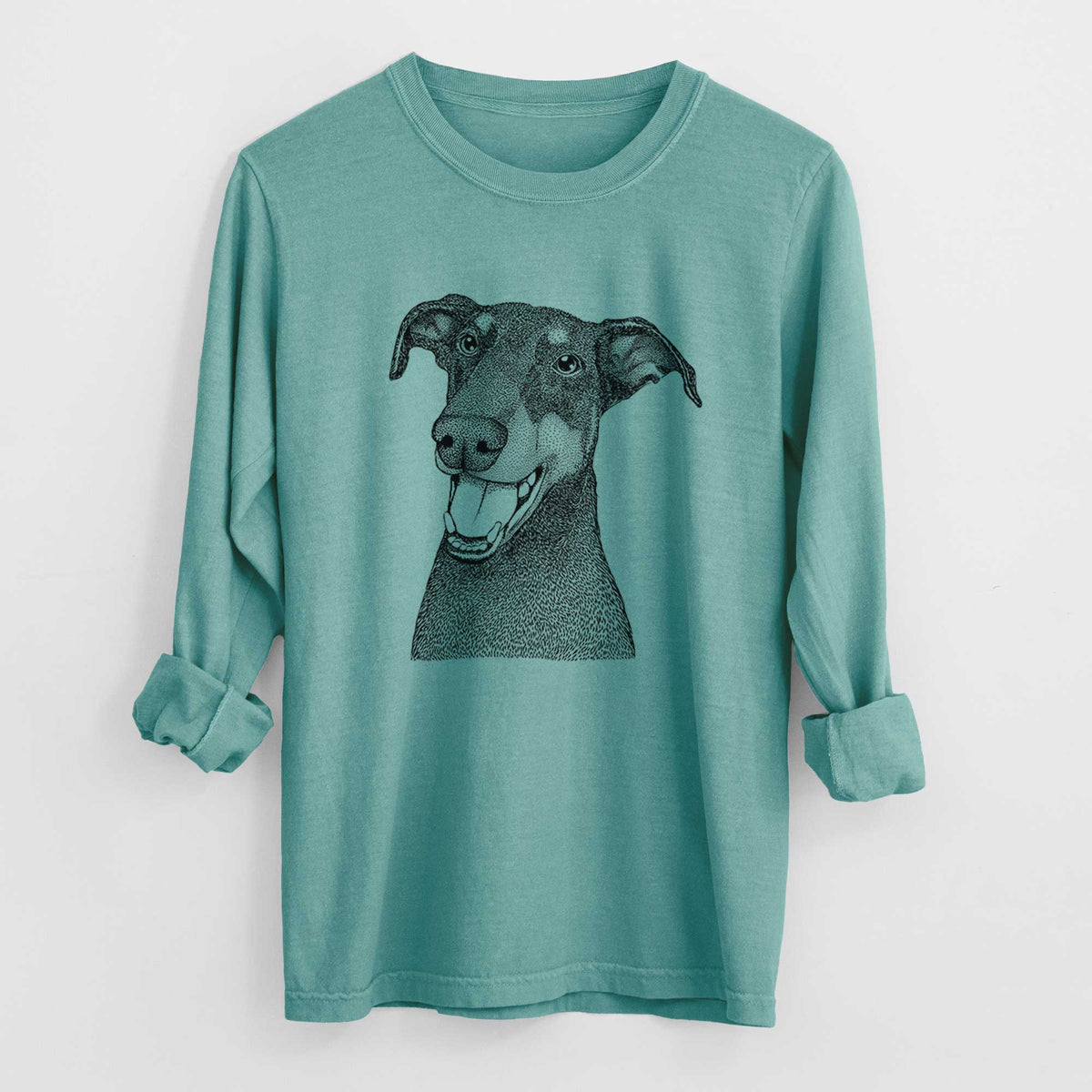 Bare Bunnie the Doberman Pinscher - Men&#39;s Heavyweight 100% Cotton Long Sleeve