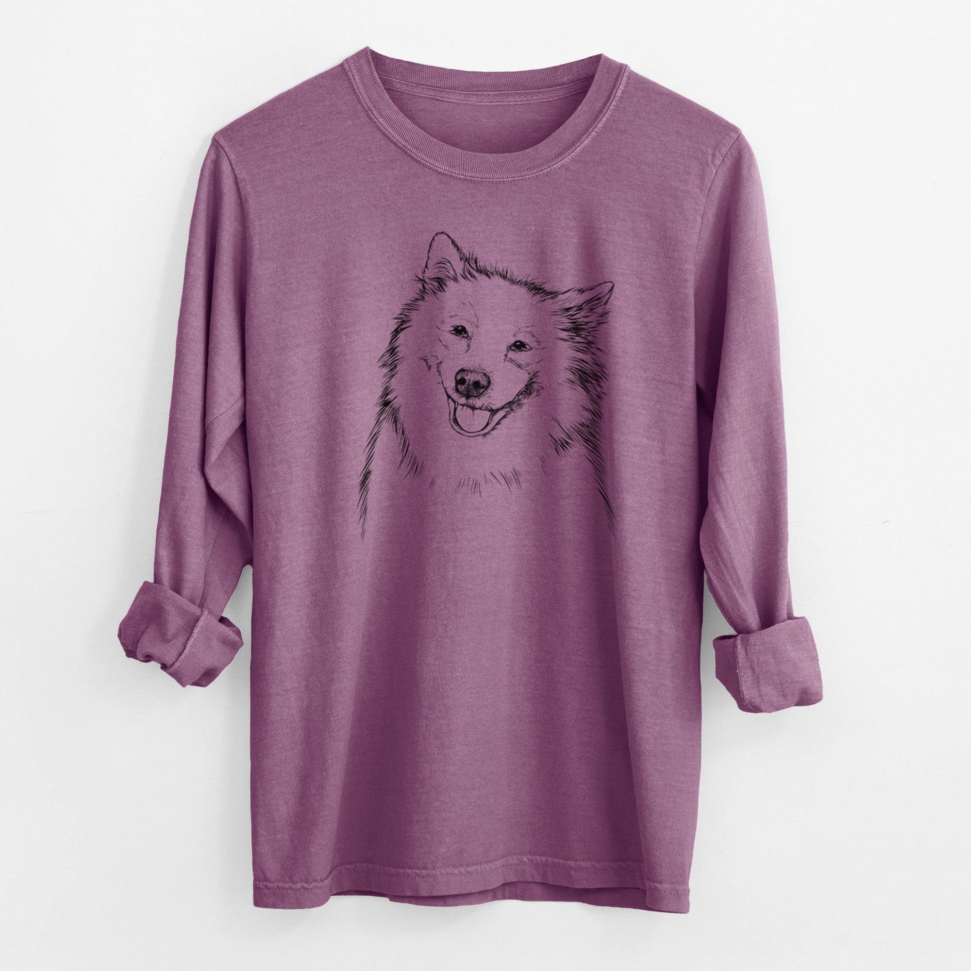 Bare Caico the Samoyed - Men's Heavyweight 100% Cotton Long Sleeve