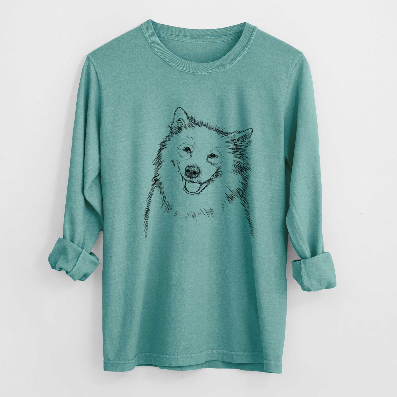 Bare Caico the Samoyed - Men's Heavyweight 100% Cotton Long Sleeve