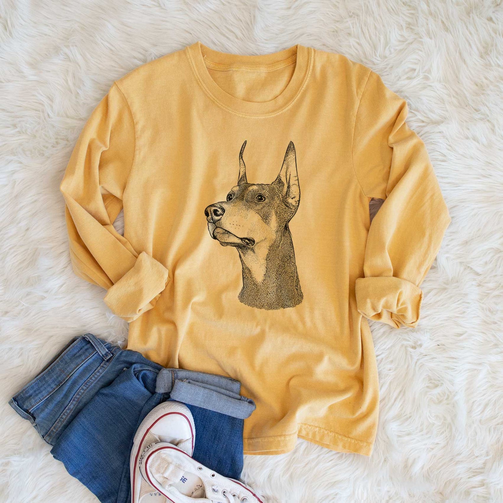 Bare Cenza the Doberman Pinscher - Men's Heavyweight 100% Cotton Long Sleeve