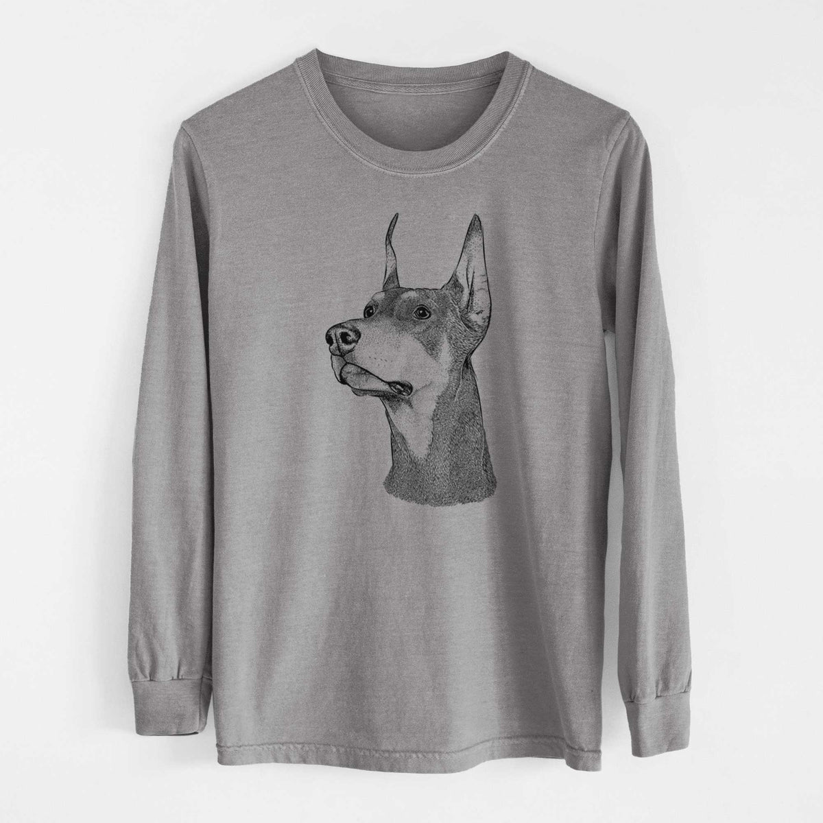 Bare Cenza the Doberman Pinscher - Men's Heavyweight 100% Cotton Long Sleeve